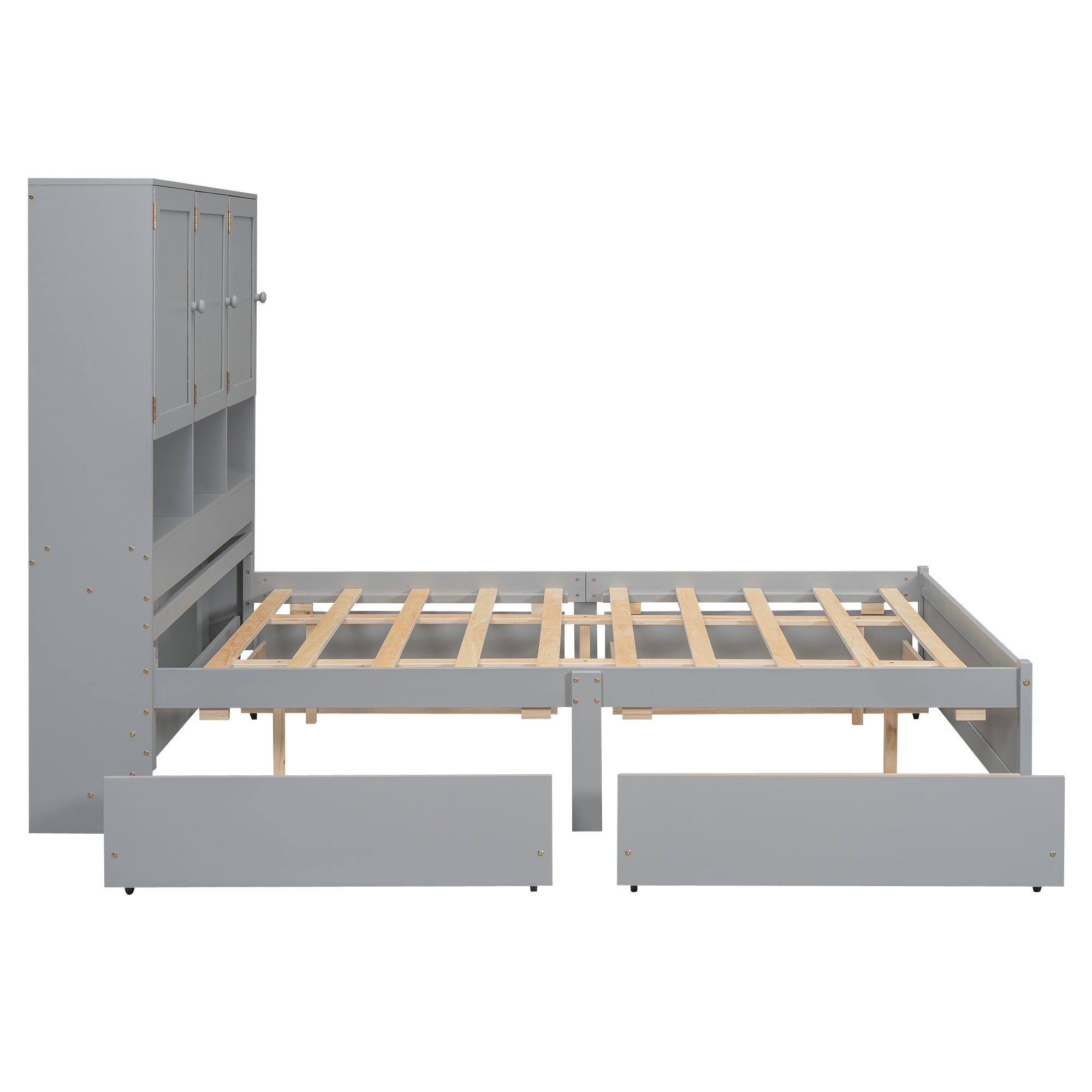 Full/Queen Size Platform Bed with Storage Headboard and 4 Drawers, Gray/White