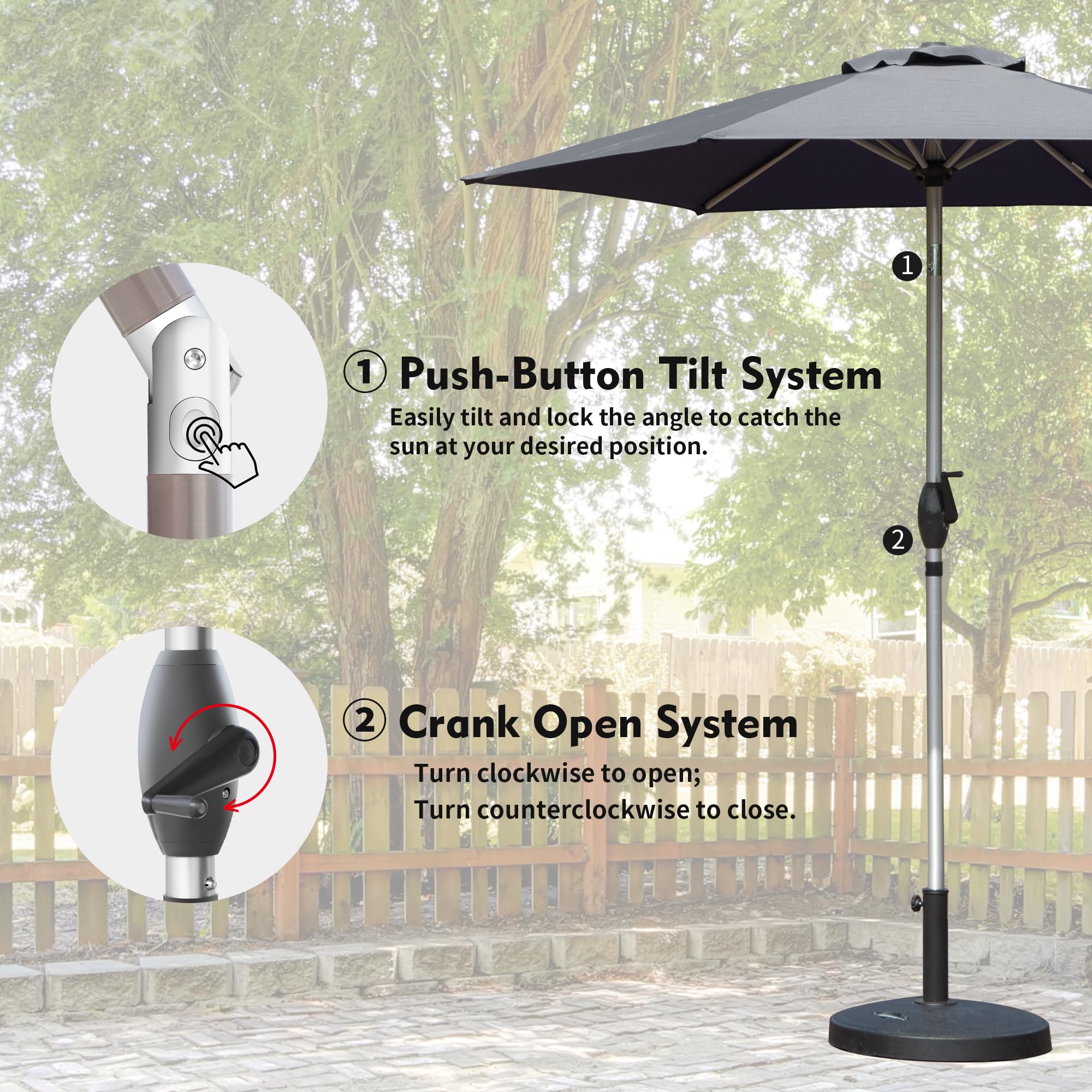 7.5FT Patio Umbrella, Outdoor Table Umbrella with Push Button Tilt and Crank, UV Protection Waterproof Market Sun Umbrella with 8 Sturdy Ribs for Garden, Deck, Backyard, Pool (Beige/Brick red/Navy Blue/Gray)