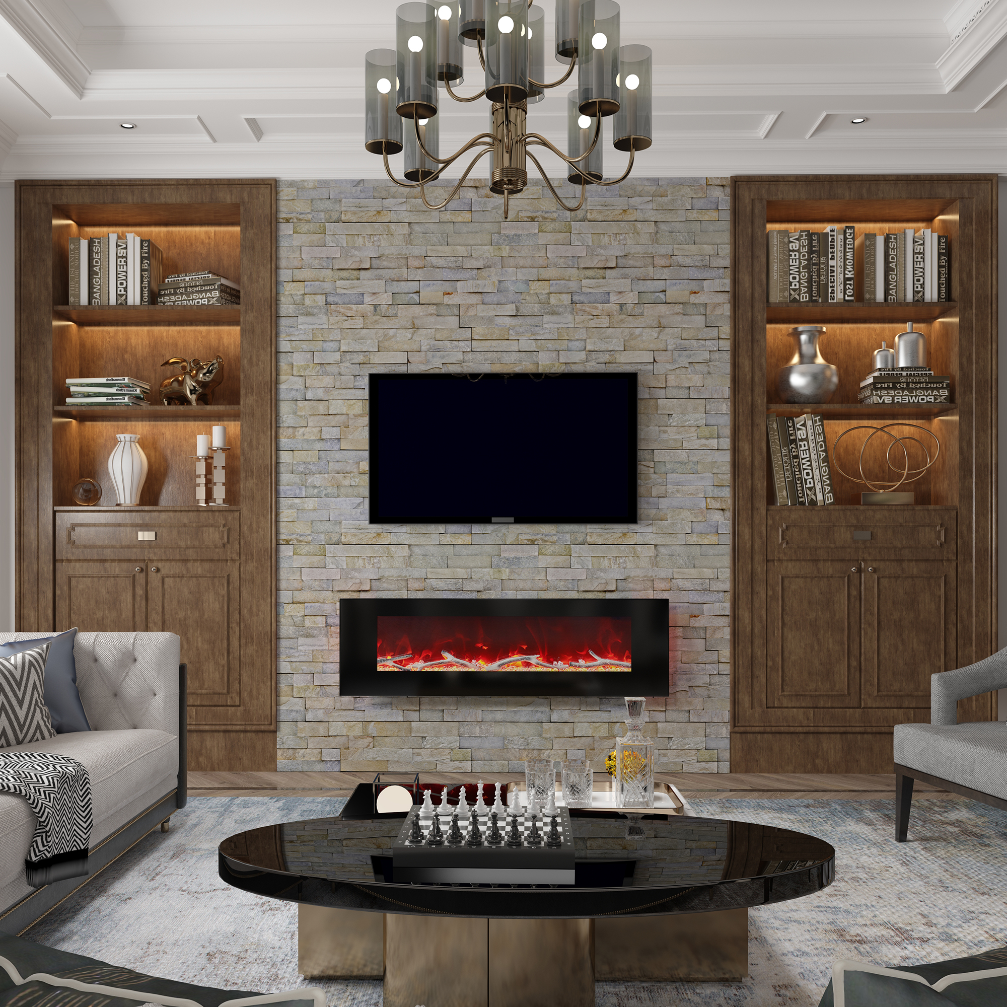 5120 BTU 42/50/60/72 in. Wall-Mounted Black Electric Fireplace Insert with 2-Speaker Stereo Sound