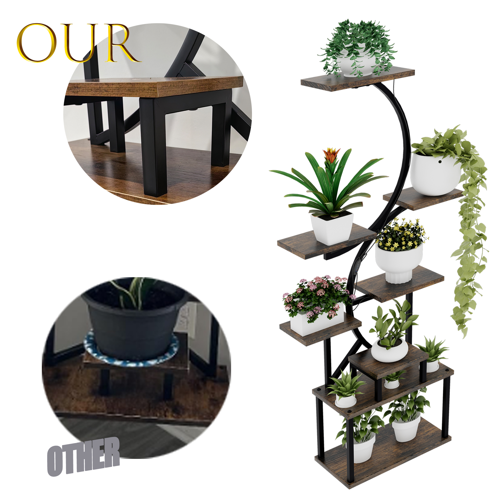 8-Tiered Indoor Plant Stand with 5 Grow Lights, 10-Level Stepless Dimming, Durable Thickened Metal Steel Pipe (0.8mm) for Living Room, Garden 