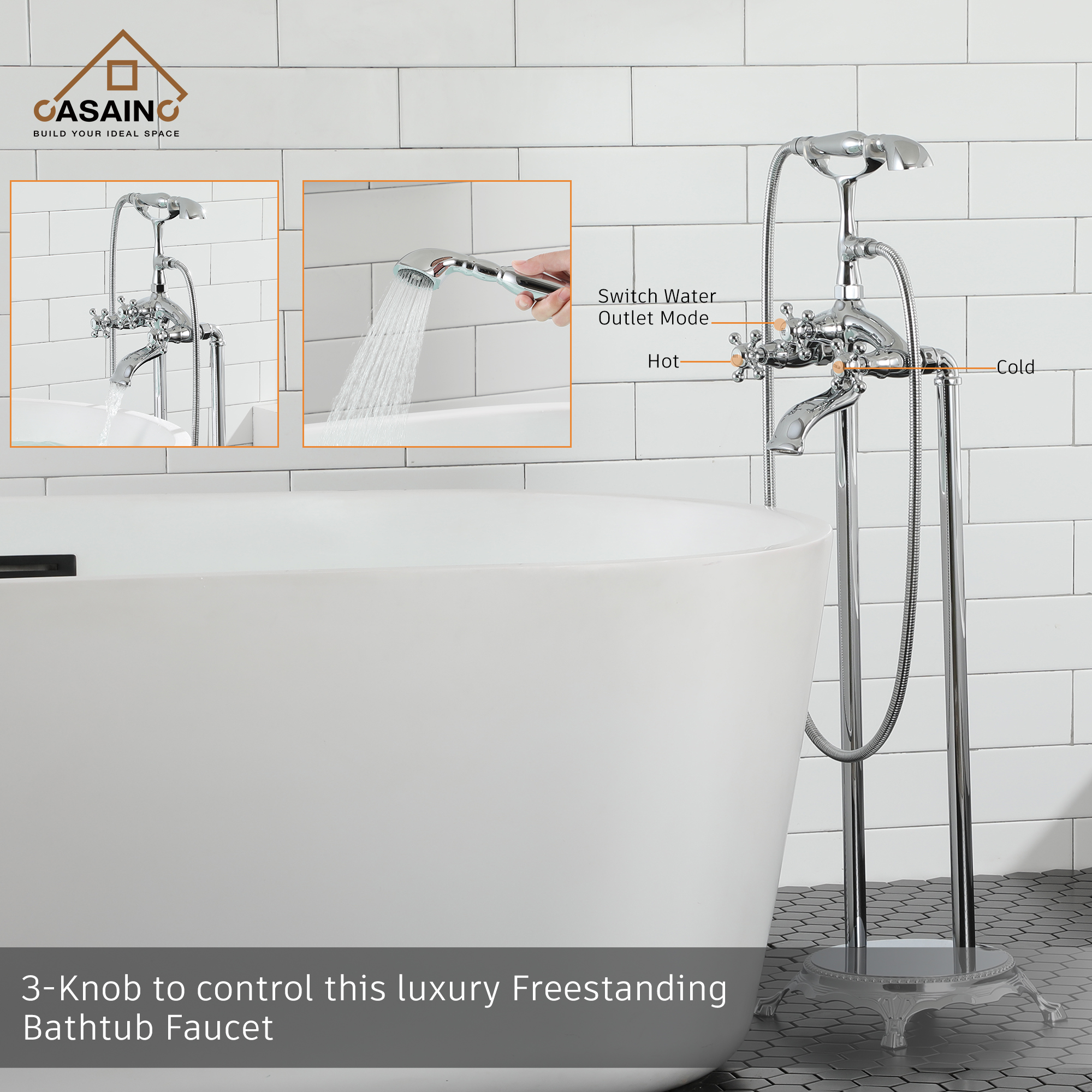 3-Handle Luxury Claw Foot Freestanding Tub Faucet in Chrome/Oil Rubbed Bronze