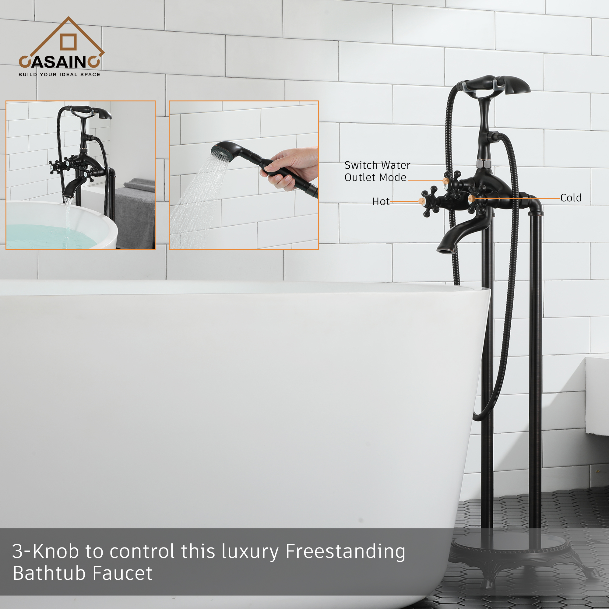 3-Handle Luxury Claw Foot Freestanding Tub Faucet in Chrome/Oil Rubbed Bronze
