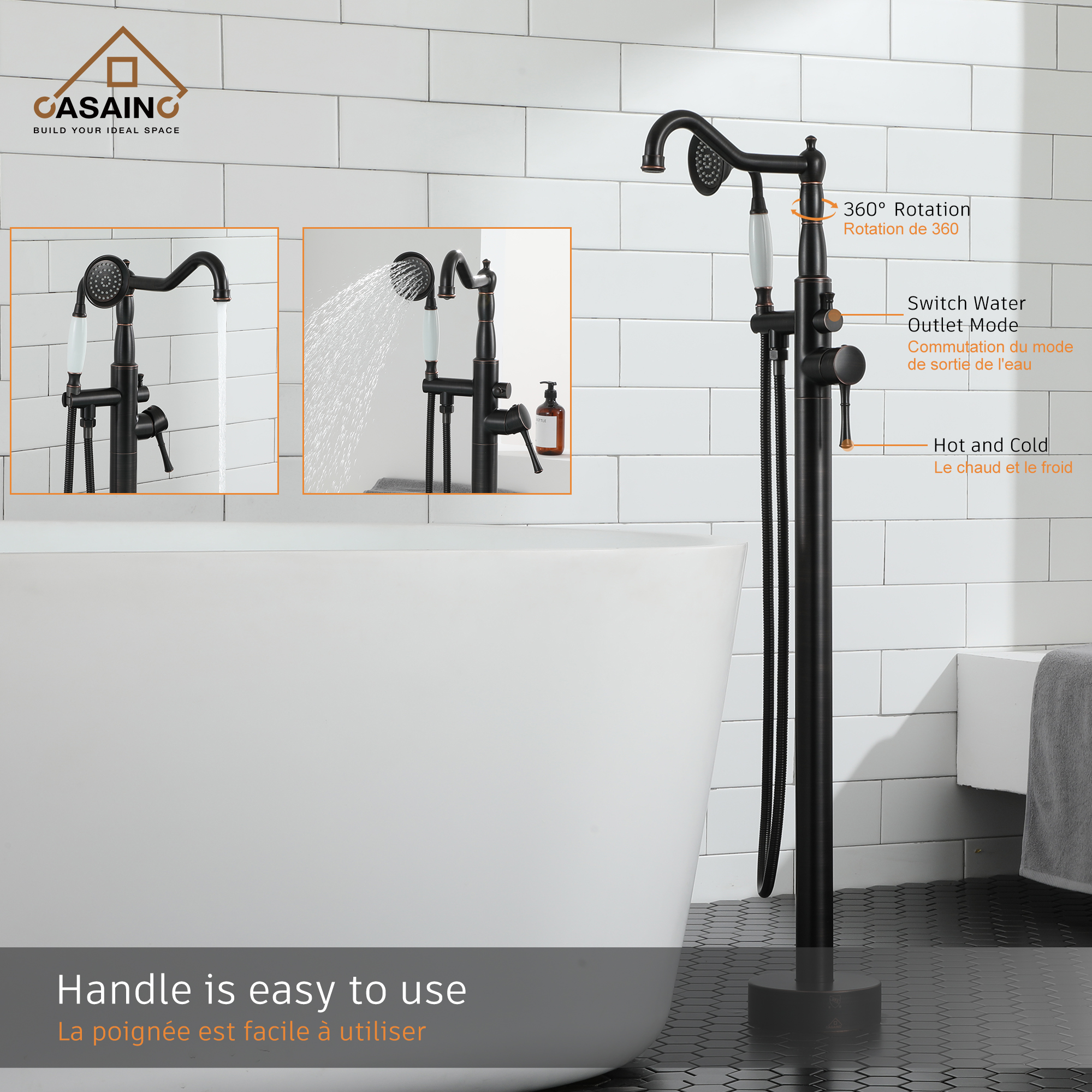 Single Handle Classical Freestanding Bathtub Faucet with Hand Shower Hand