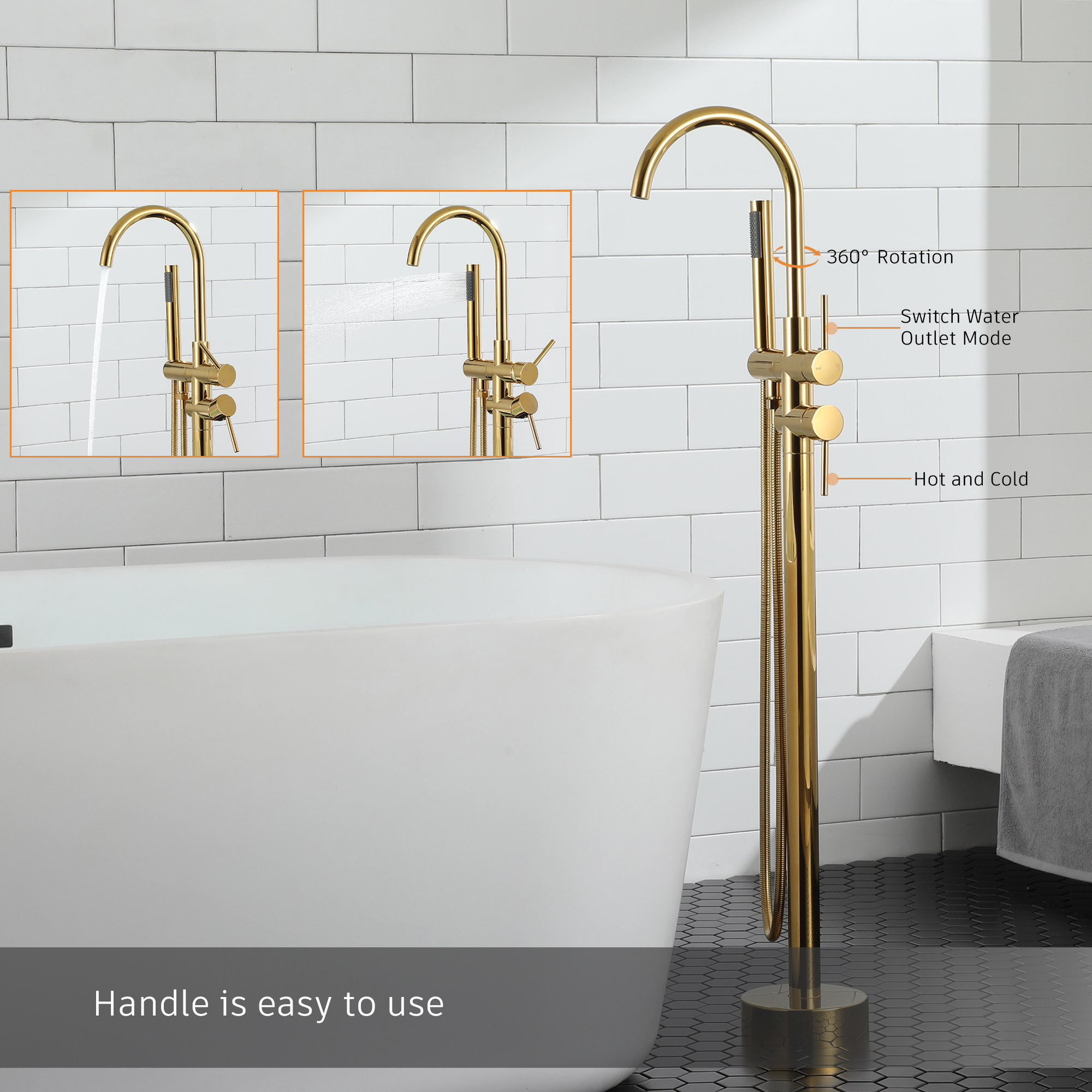 2-Handle Residentail Freestanding Bathtub Faucet with Hand Shower in Chrome