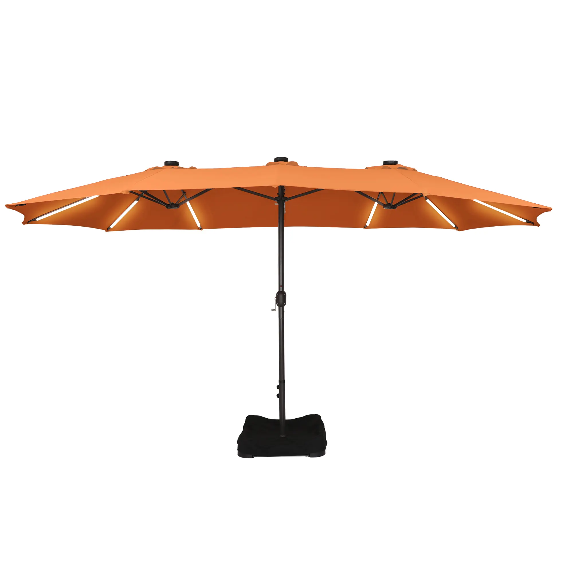 15ft Double-Sided Outdoor Umbrella with Solar String Lights & Base