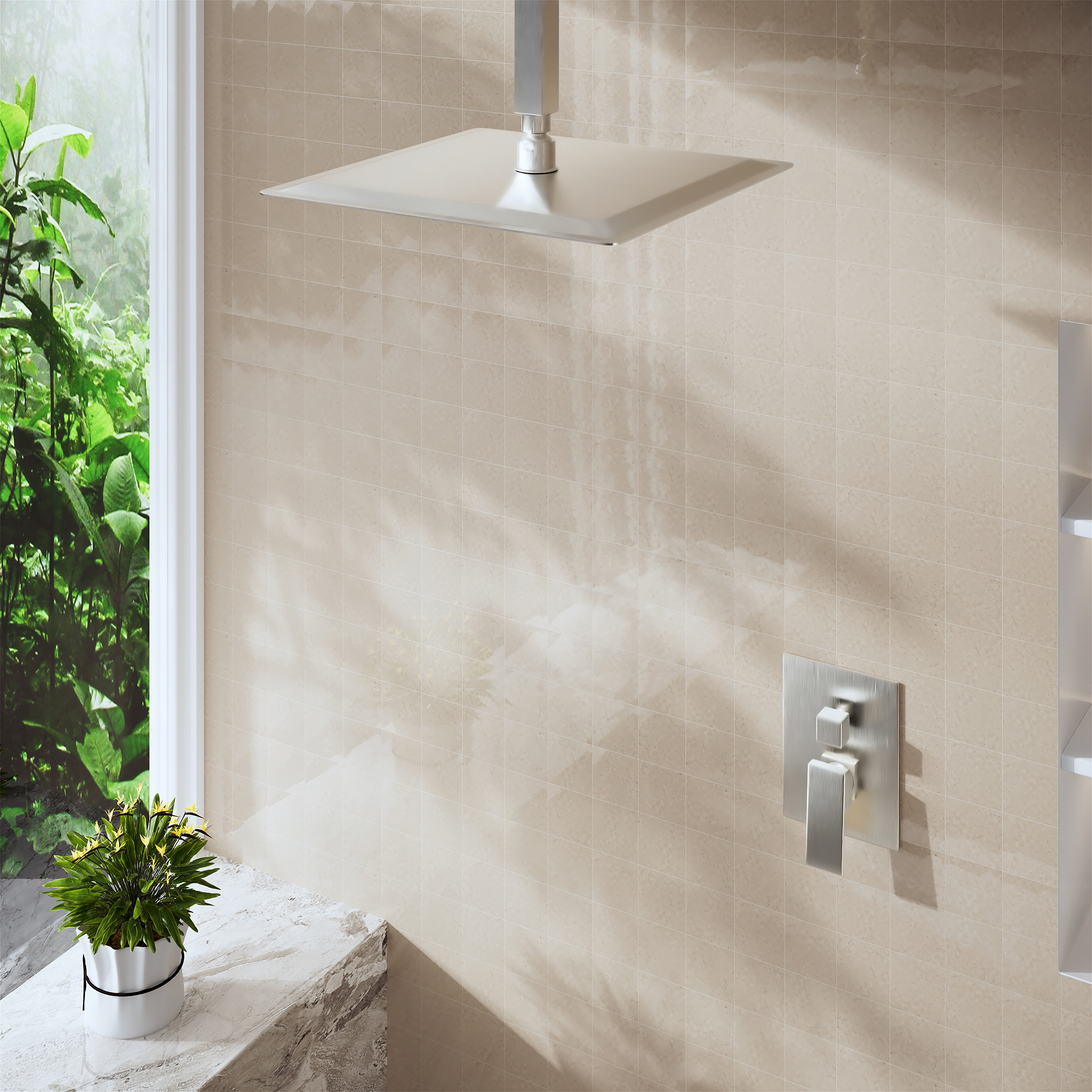 10"/12" Stainless Steel 360 Degree Adjustable 0.08" Ultra-thin Rectangle Shower Head In Matte Black/Brushed Nickel