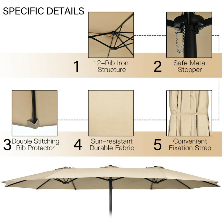 Mondawe 15ft Double-Sided Rectangular Patio Market Umbrella with Crank and Base-Mondawe