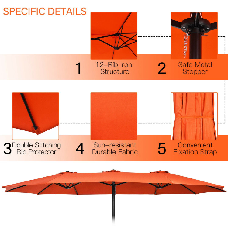 Mondawe 15ft Double-Sided Rectangular Patio Market Umbrella with Crank and Base-Mondawe