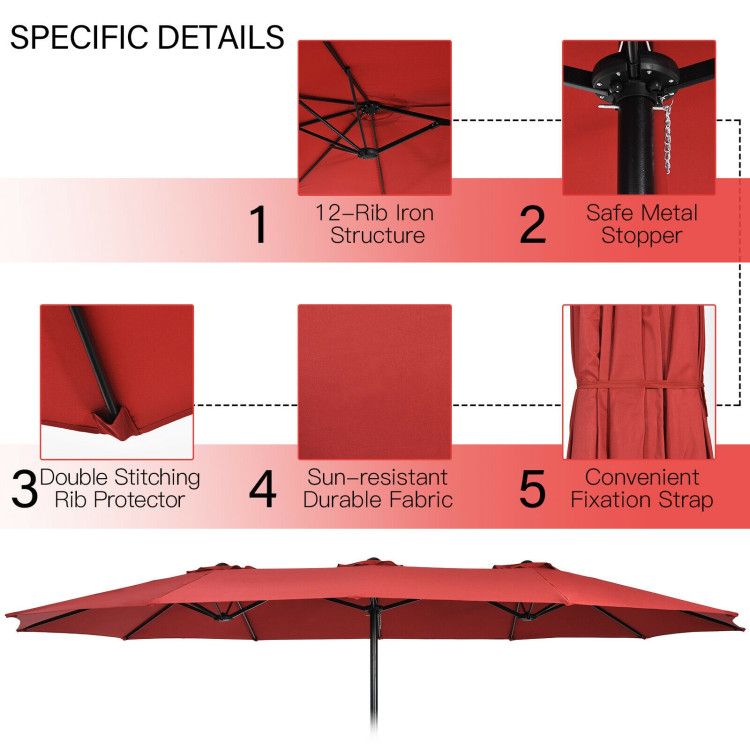 Mondawe 15ft Double-Sided Rectangular Patio Market Umbrella with Crank and Base-Mondawe
