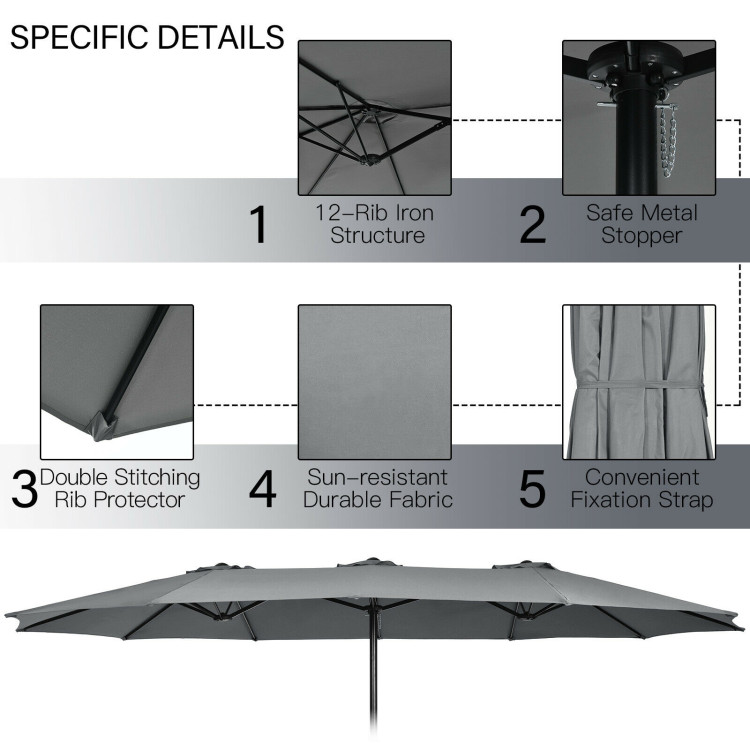 Mondawe 15ft Double-Sided Rectangular Patio Market Umbrella with Crank and Base-Mondawe