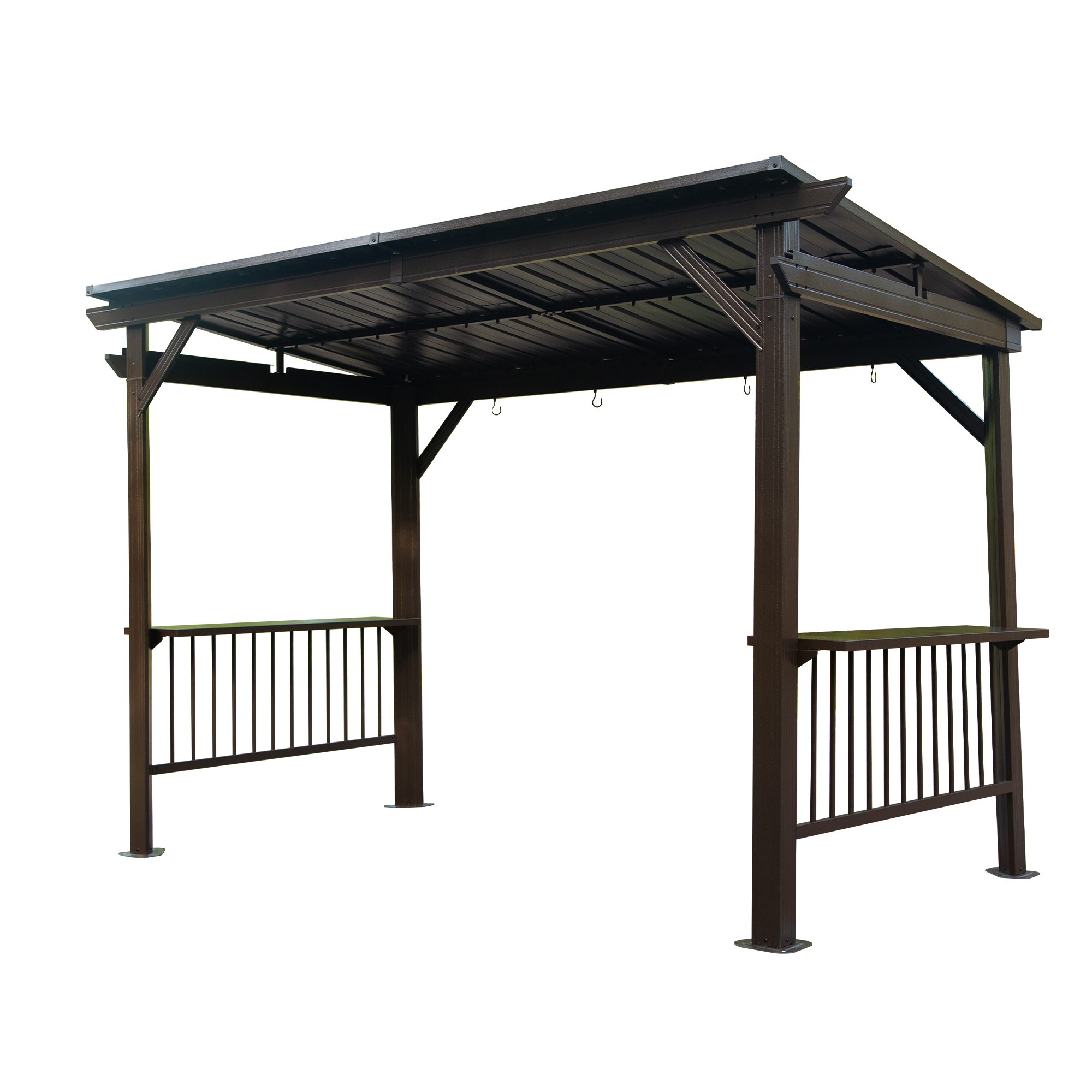 Hardtop Grill Gazebo, Outdoor BBQ Gazebo with 2 Side Shelves and Sloping Galvanized Steel Roof, Metal Permanent Grill Canopy with Ceiling Hooks for Patio, Lawn, Backyard, Deck