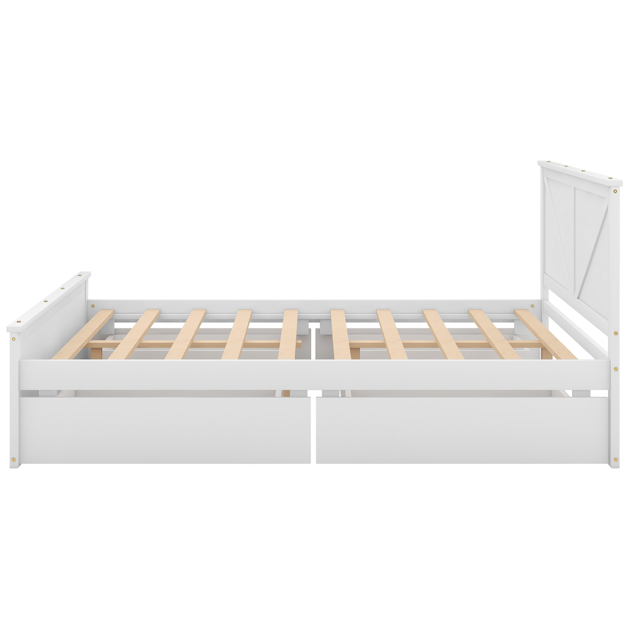 King/Queen Size Wooden Platform Bed with Four Storage Drawers and Support Legs, White/Gray