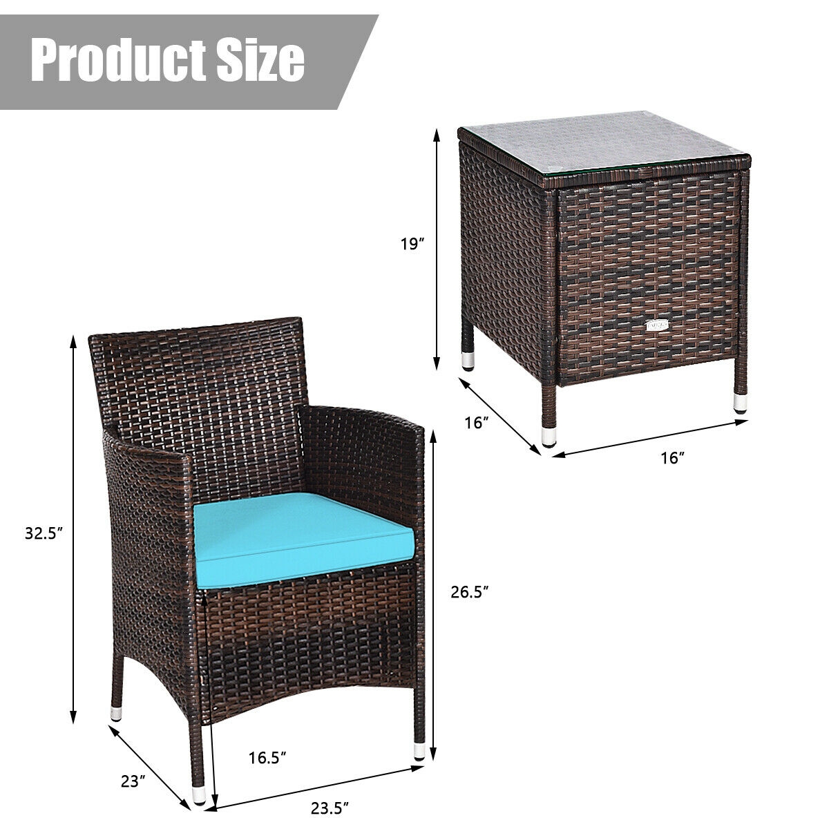 Mondawe 3 Pcs Outdoor Rattan Wicker Furniture Set-Mondawe