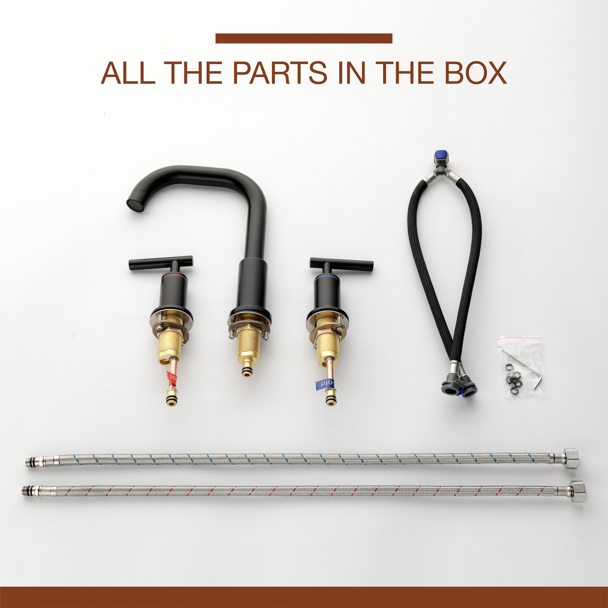 Mondawe 8-in Brass 3 Hole Widespread Double Handle Bathroom Sink Faucet in Black/Gold/Nickel-Mondawe