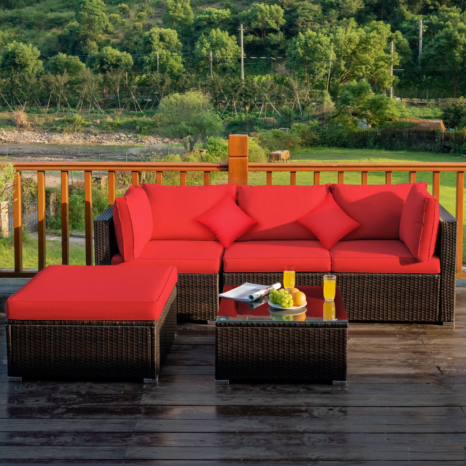 Mondawe 5 Pcs Outdoor Patio Rattan Furniture Set Sectional Conversation-Mondawe
