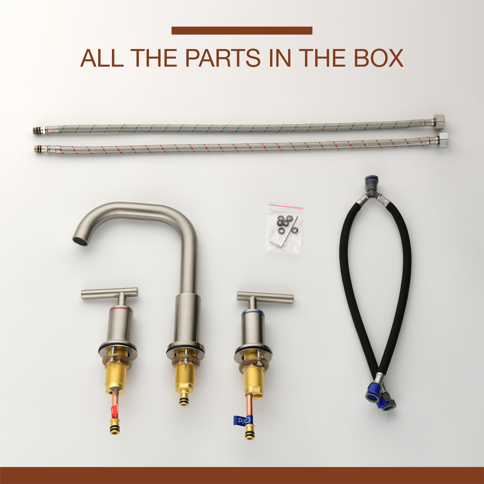 Mondawe 8-in Brass 3 Hole Widespread Double Handle Bathroom Sink Faucet in Black/Gold/Nickel-Mondawe