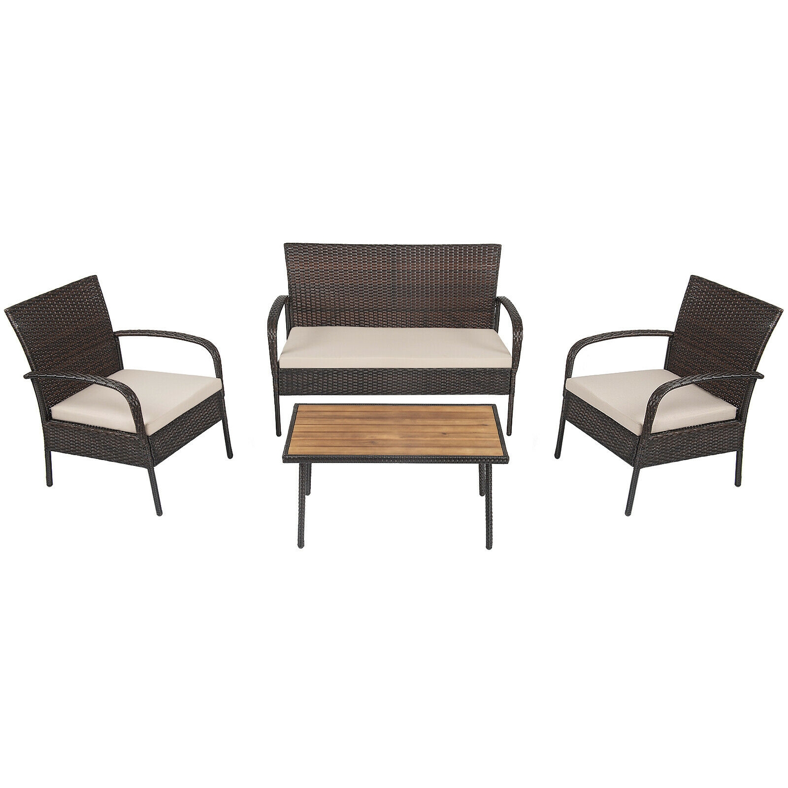 Mondawe 4 Pieces Patio Rattan Outdoor Conversation Set with Cushions-Mondawe