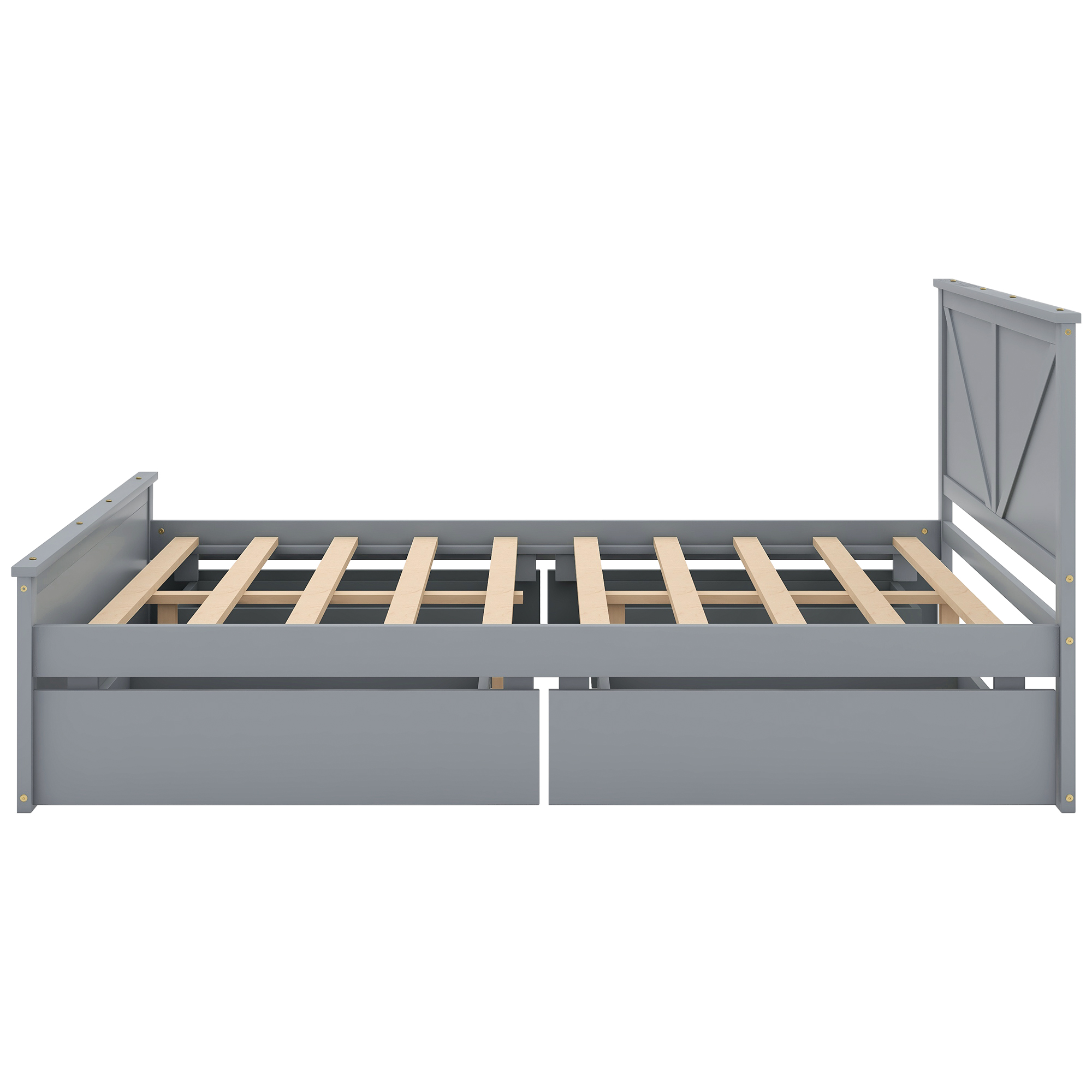 King/Queen Size Wooden Platform Bed with Four Storage Drawers and Support Legs, White/Gray