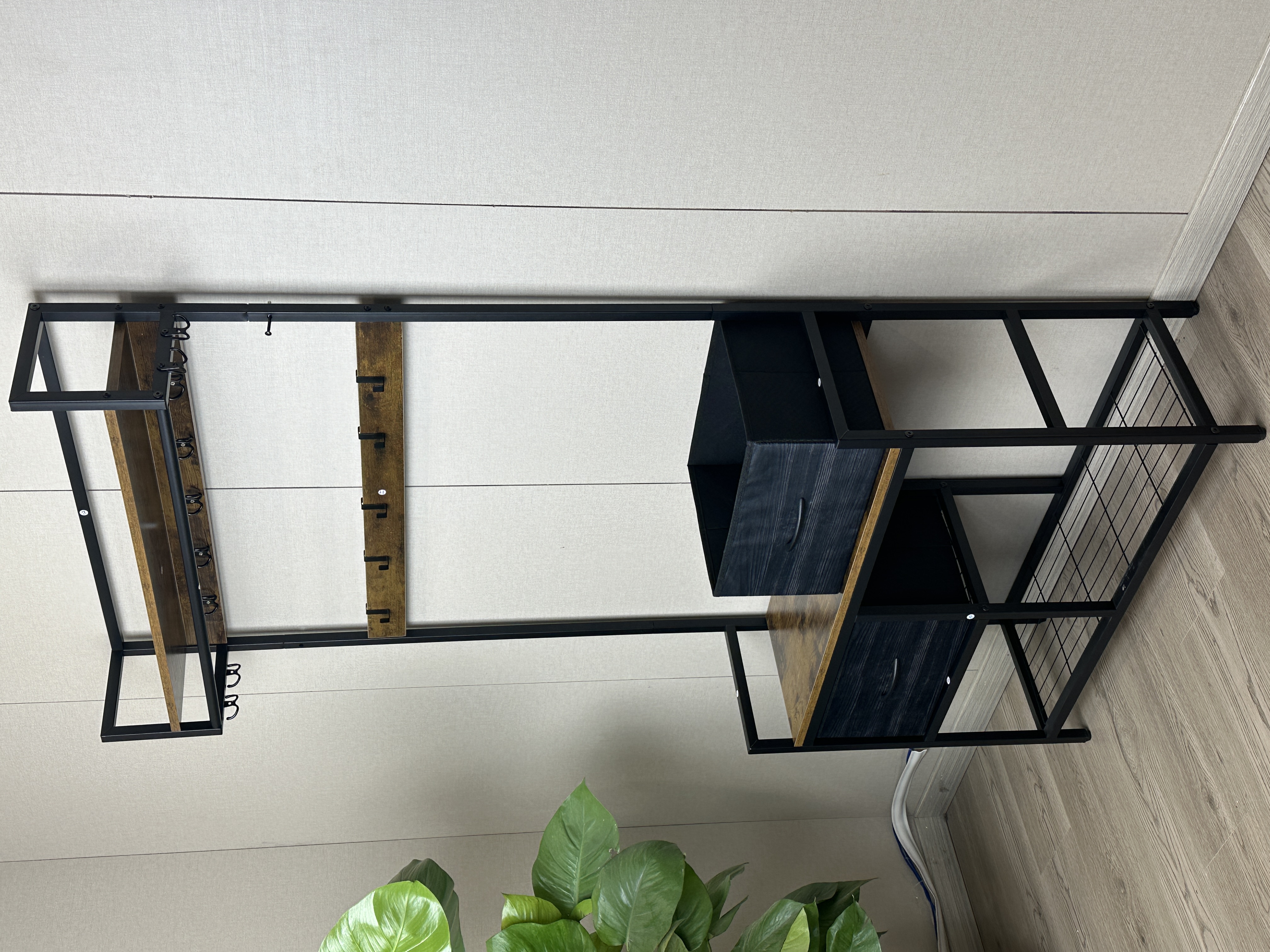 33.1" Wide Hall Tree with 2 Movable Drawers, Shoe Storage, Shelves and Garment Racks, 5-in-1 Entryway Bench with 23 Hooks (Fixed and Movable) 