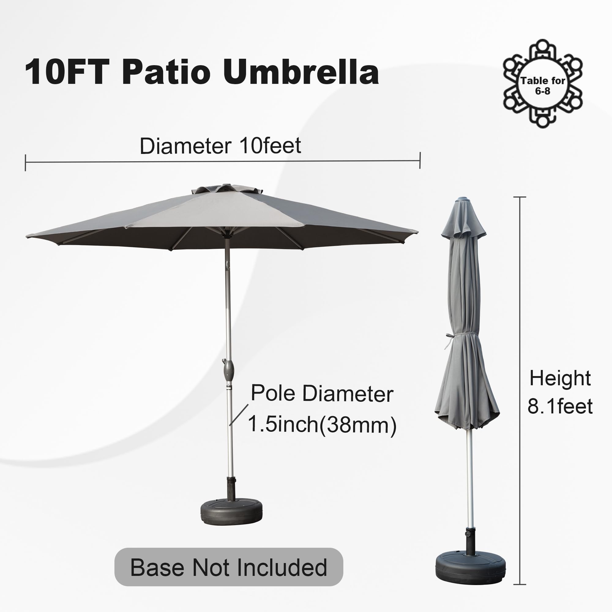 10FT Patio Umbrella, Outdoor Table Umbrella with Push Button Tilt and Crank, UV Protection Waterproof Market Sun Umbrella with 8 Sturdy Ribs for Garden, Deck, Backyard, Pool (Brick red /Navy Blue /Gray)
