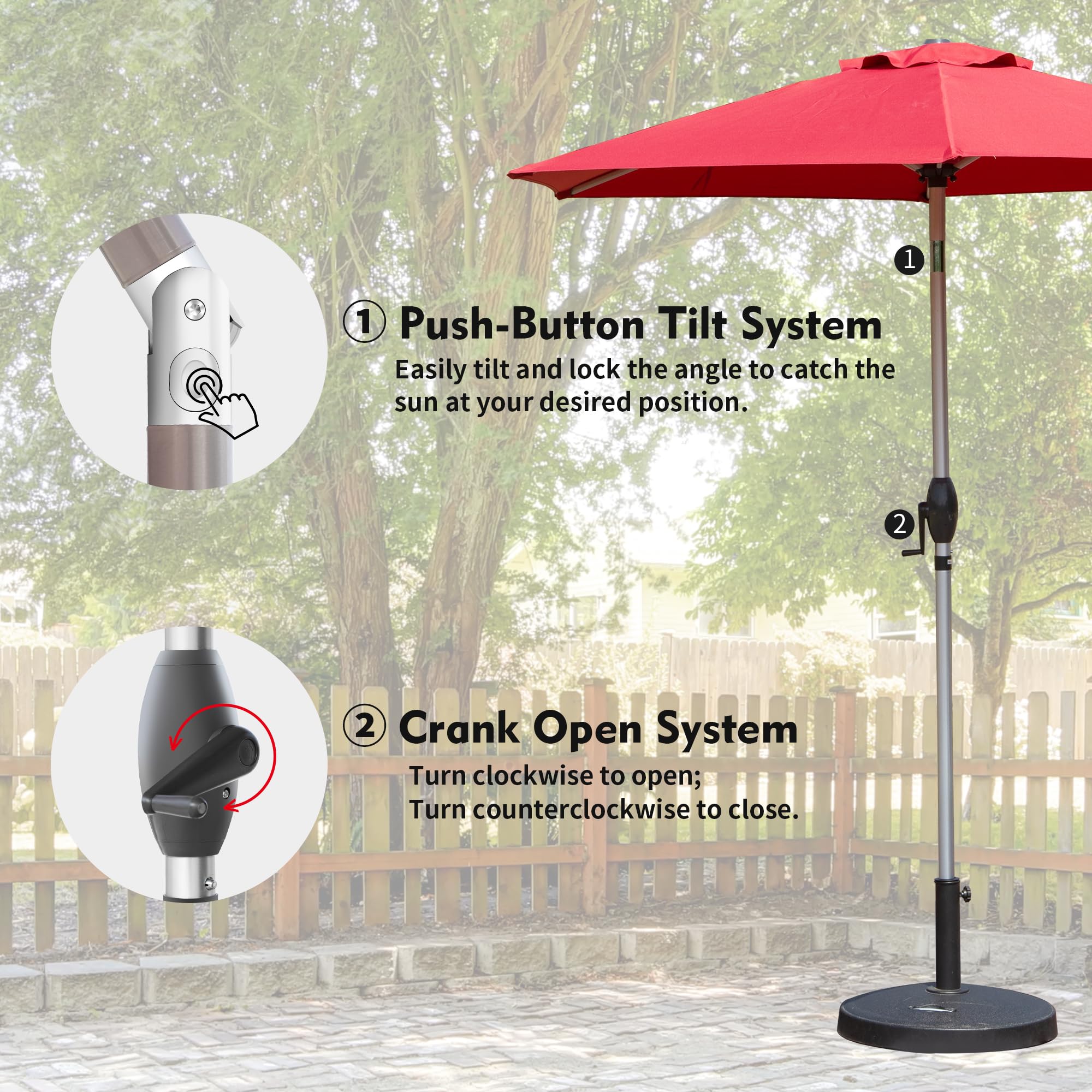 7.5FT Patio Umbrella, Outdoor Table Umbrella with Push Button Tilt and Crank, UV Protection Waterproof Market Sun Umbrella with 8 Sturdy Ribs for Garden, Deck, Backyard, Pool (Beige/Brick red/Navy Blue/Gray)