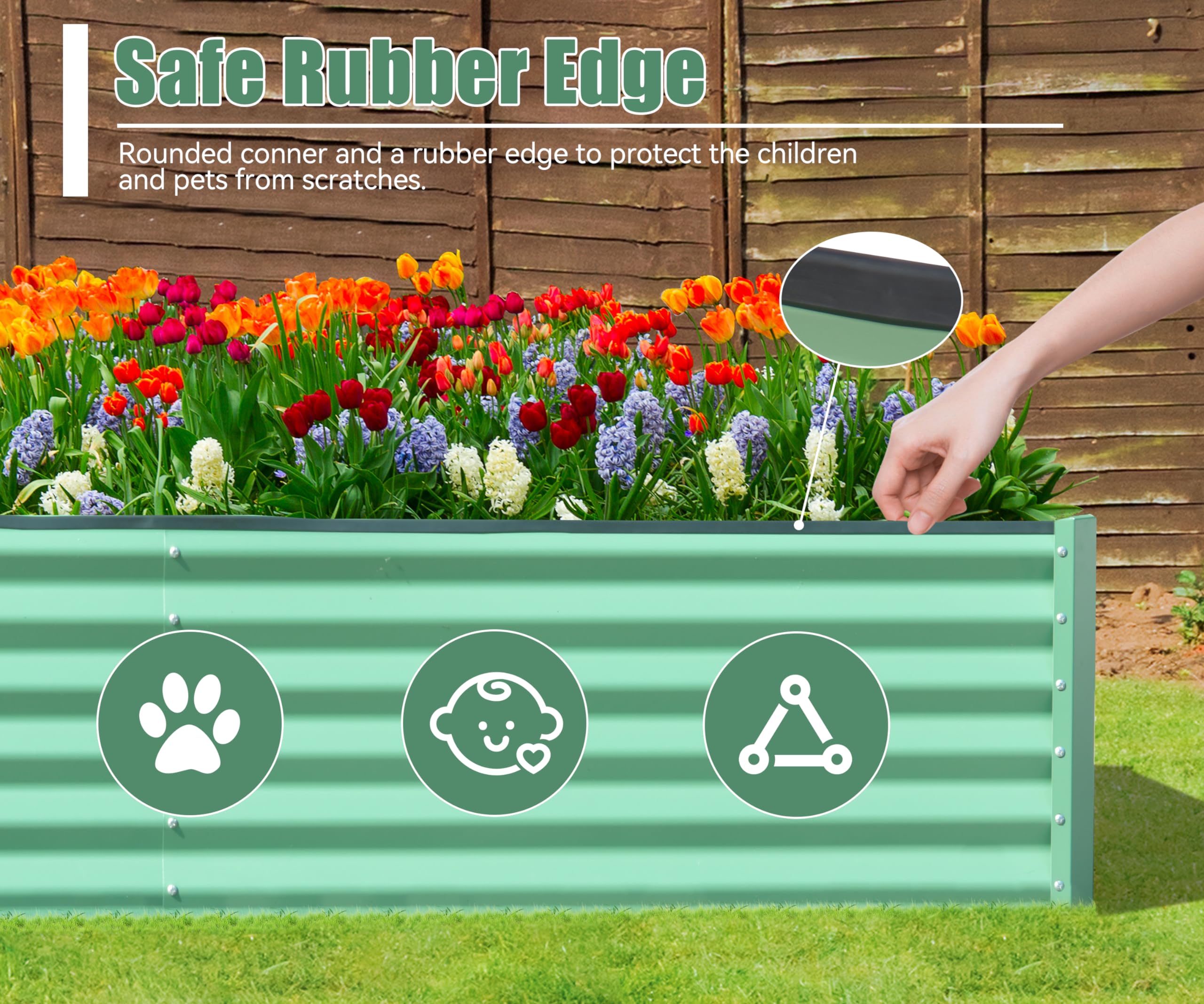 8x4x1.5 ft Galvanized Raised Garden Bed, Outdoor Planter Garden Boxes Large Metal Planter Box for Gardening Vegetables Fruits Flowers, Silver/Green/Gray