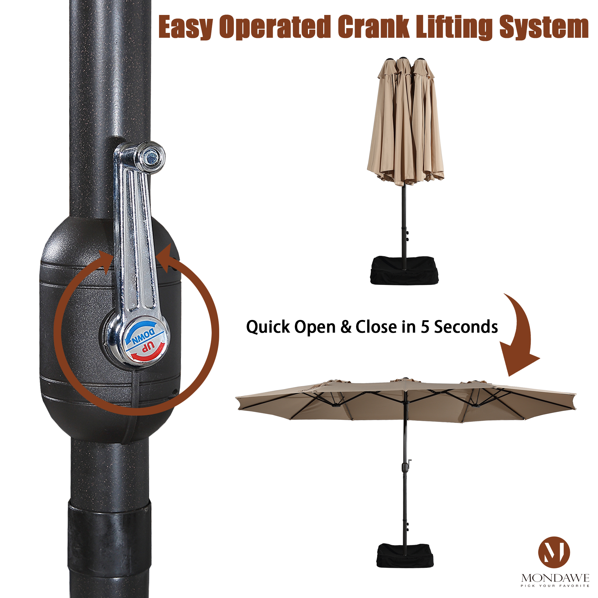 Mondawe 15ft Rectangular Patio Market Umbrella with Base-Mondawe