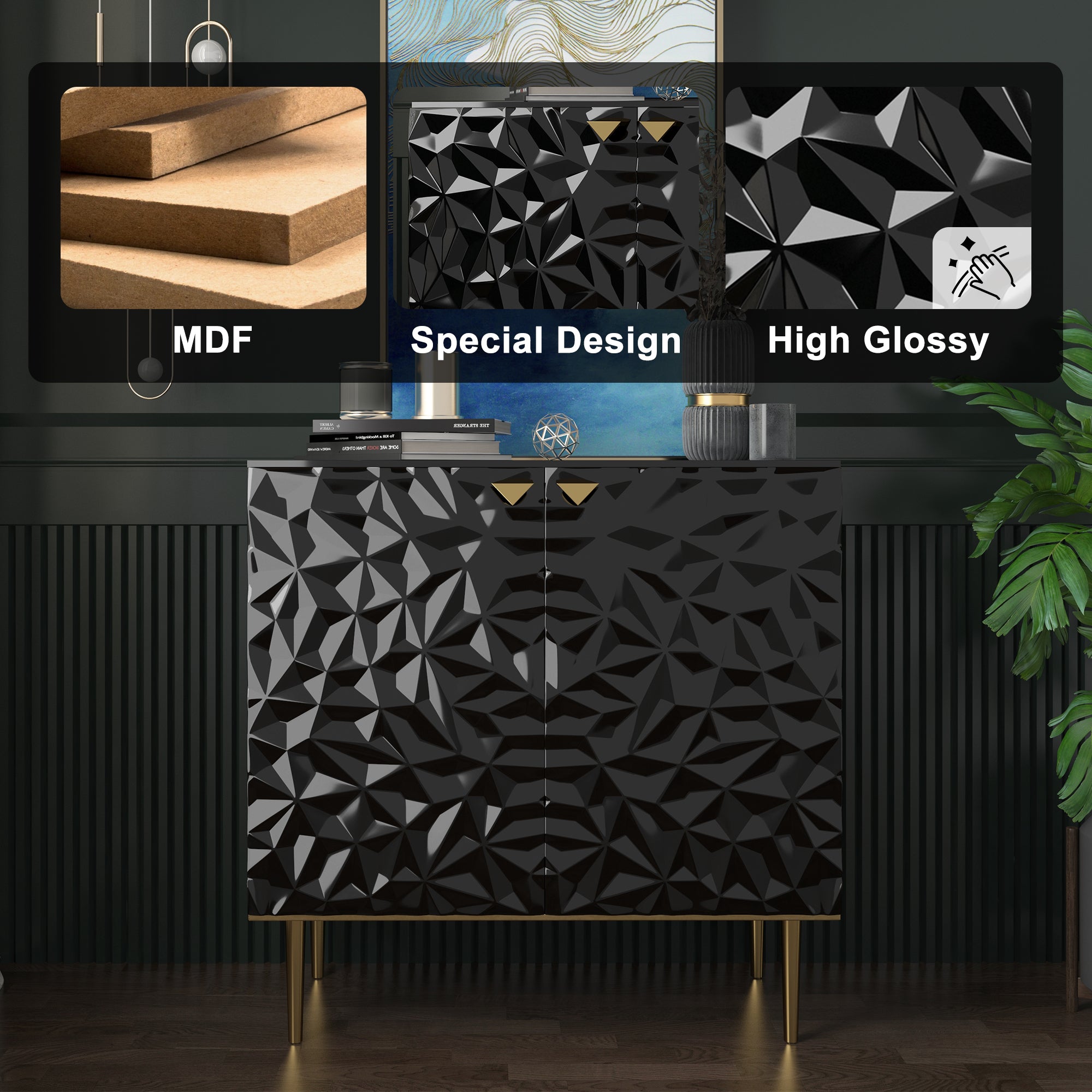 Boyel Living 2 Door Cabinet With Elegant Raised Diamond Pattern