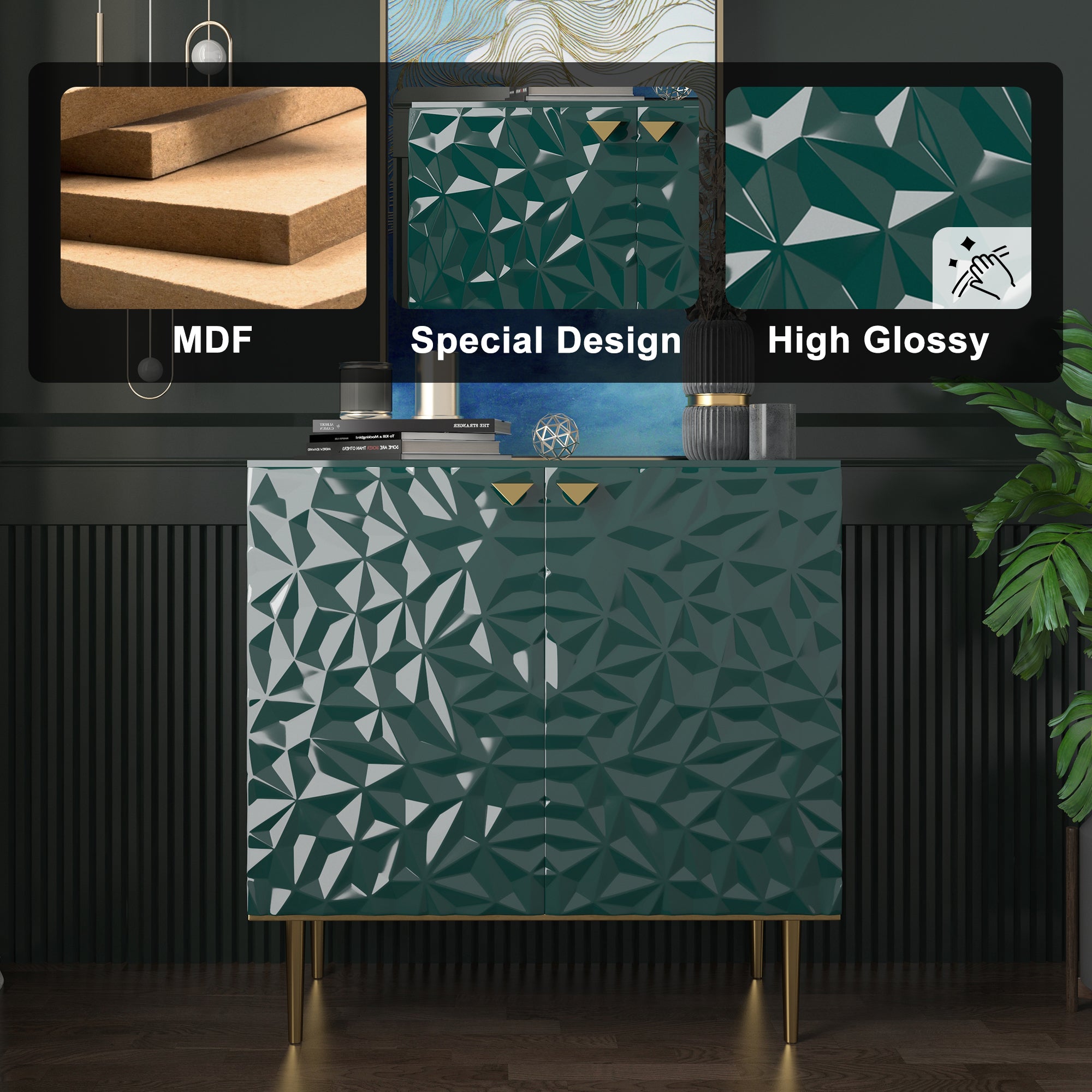 Boyel Living 2 Door Cabinet With Elegant Raised Diamond Pattern