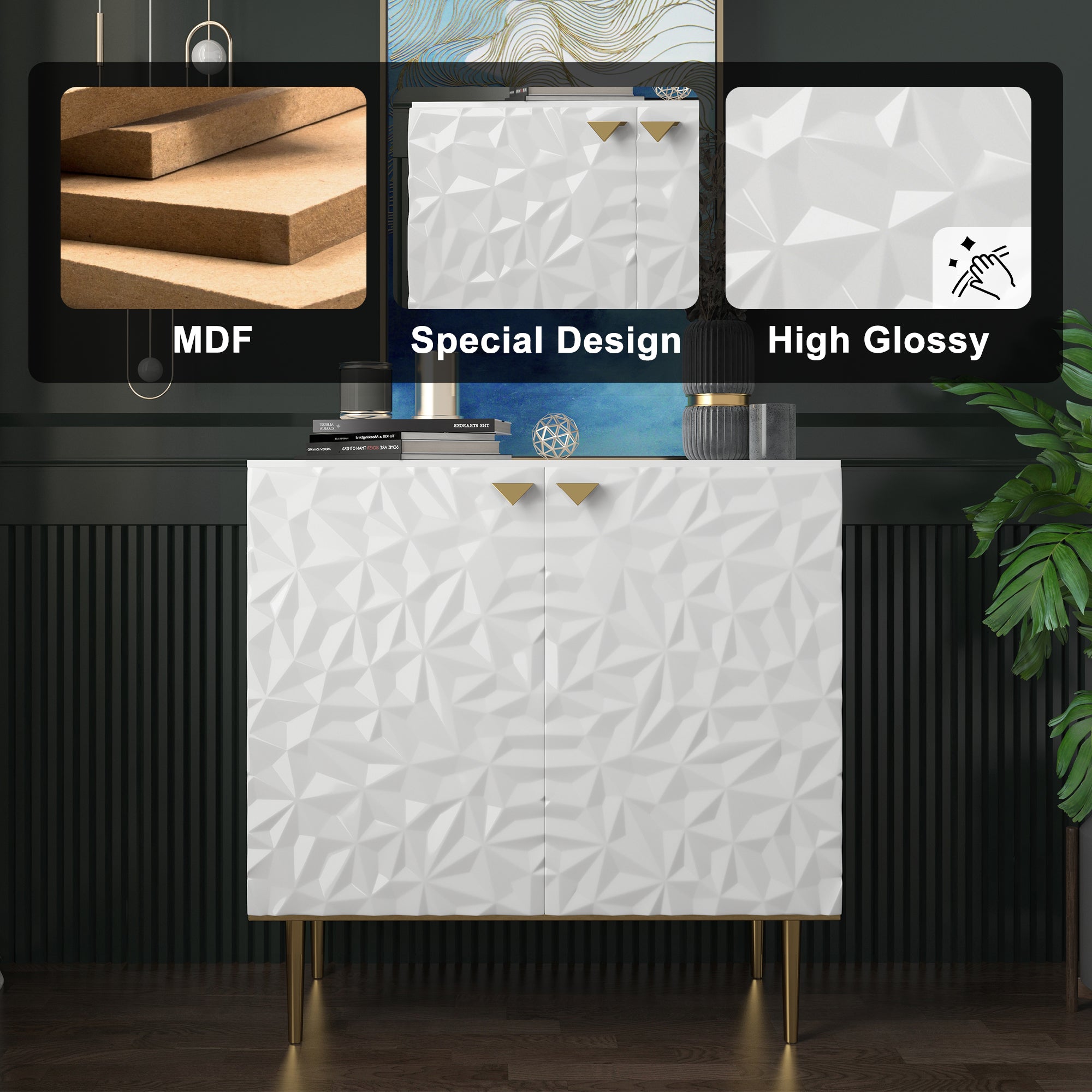 Boyel Living 2 Door Cabinet With Elegant Raised Diamond Pattern