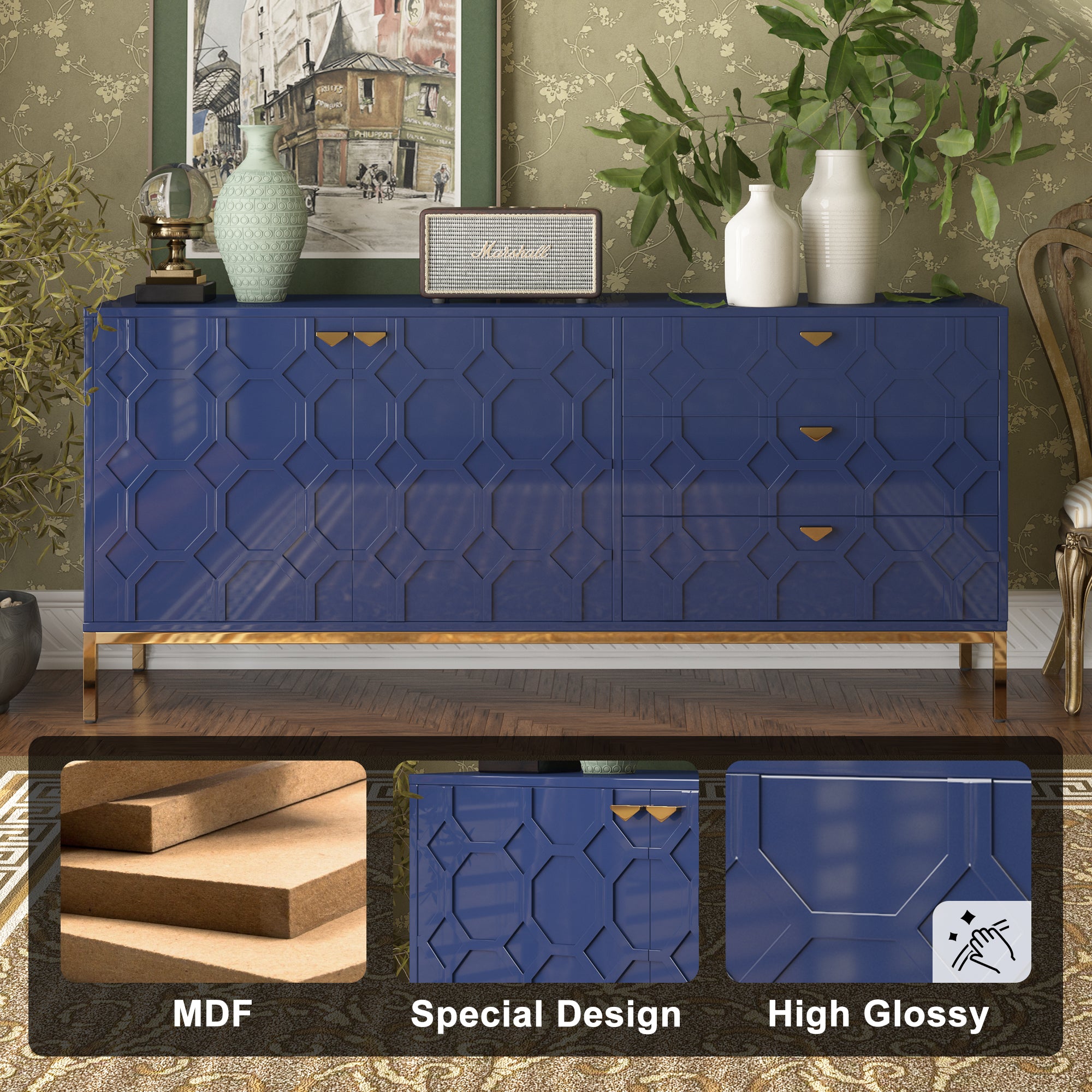 Sideboard Cabinet with Storage 3 Drawers & 2 Doors, Console Table with Storage Cabinet Buffet Cabinet for Living Room, Dining Room, Entryway