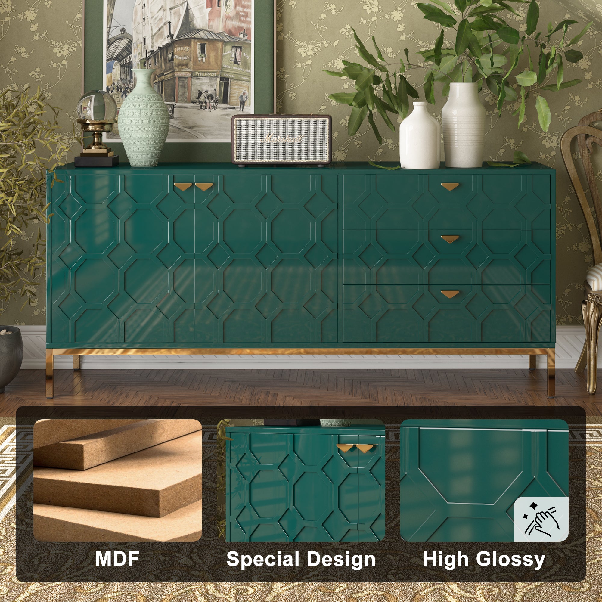 Sideboard Cabinet with Storage 3 Drawers & 2 Doors, Console Table with Storage Cabinet Buffet Cabinet for Living Room, Dining Room, Entryway