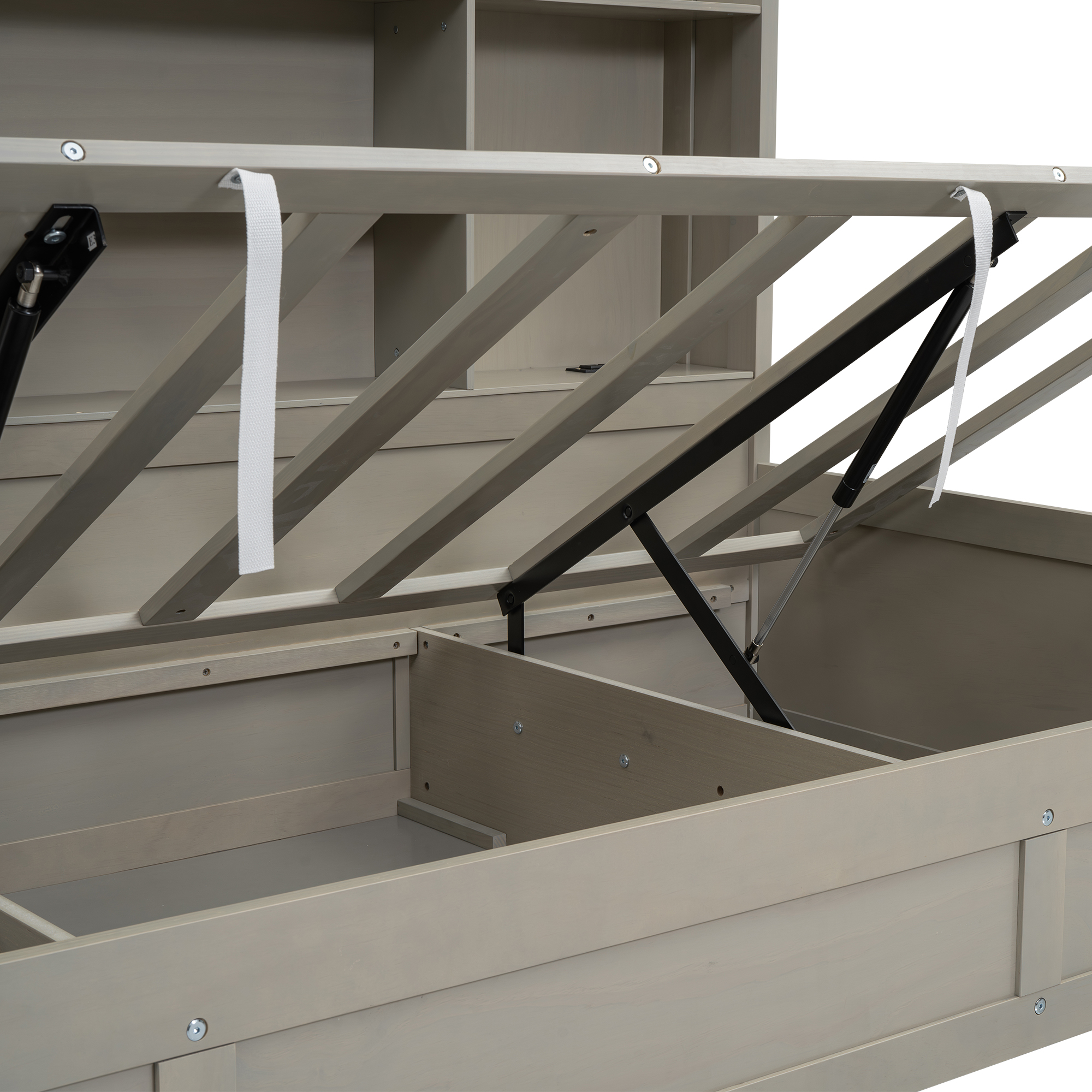 Twin Size Daybed Frame with Storage Bookcases and Underneath Storage, USB Charging Station, White/Gray 