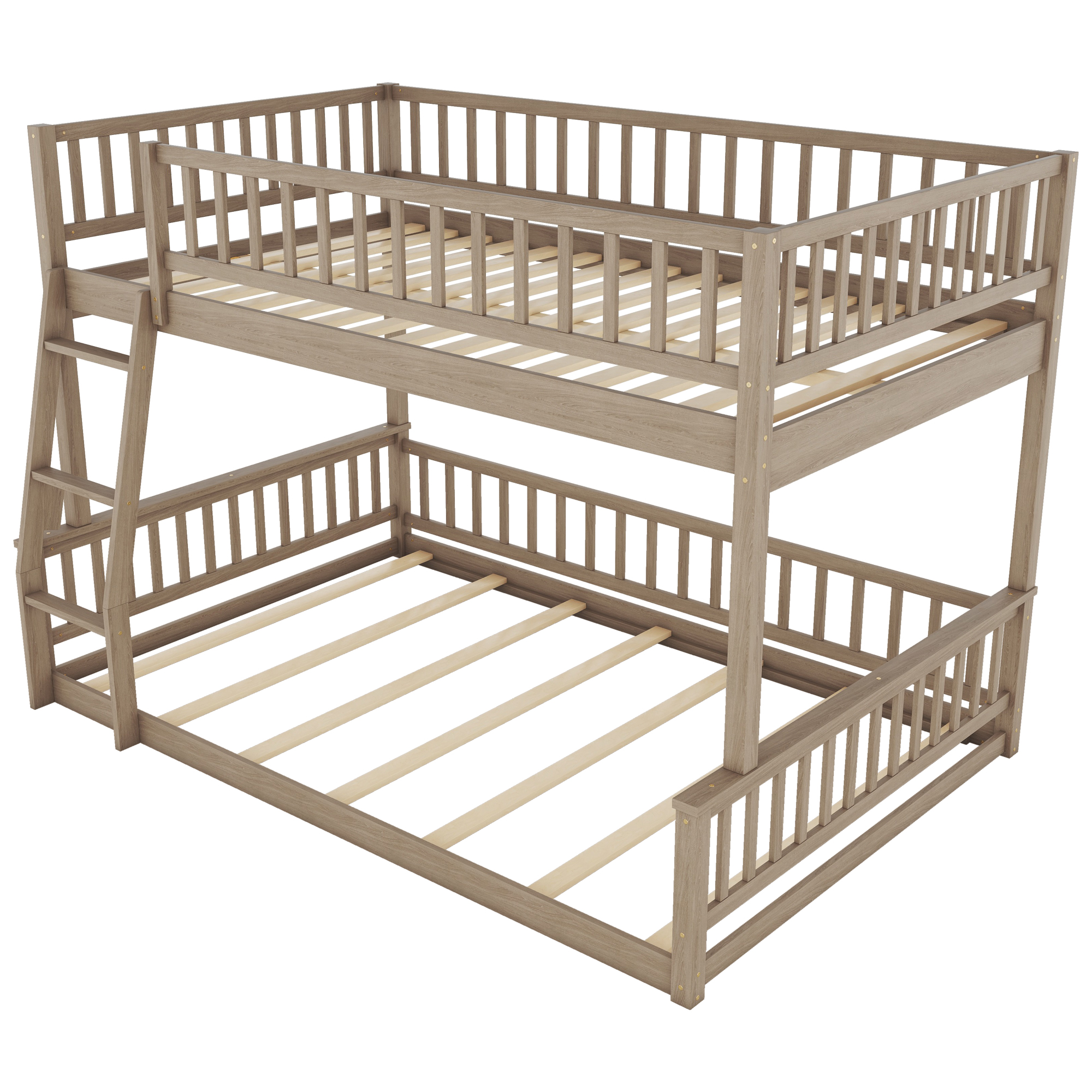 Full XL over Queen Bunk Bed with Ladder and Guardrails, Gray/Walnut