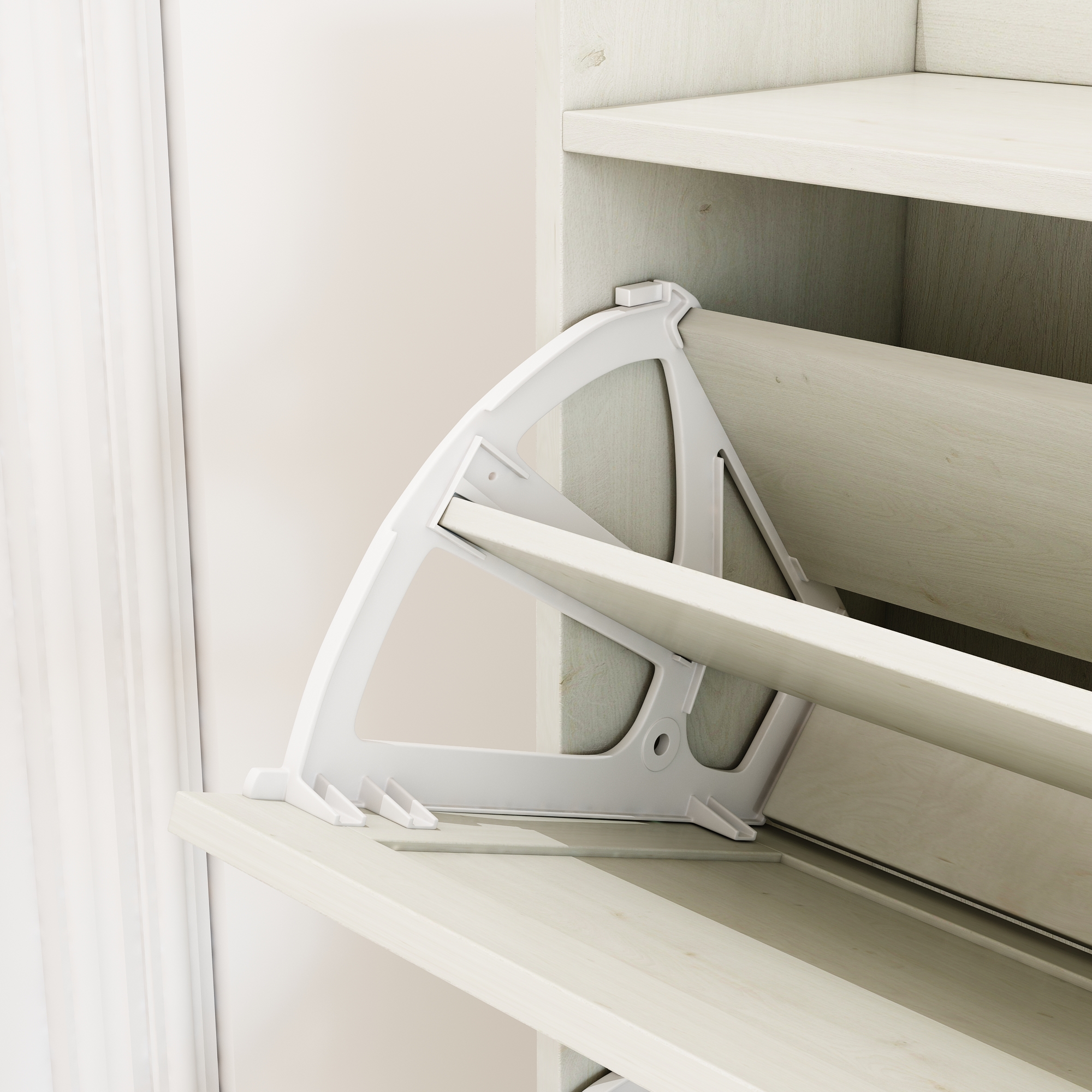 Bohemia Style Shoe Cabinet, Shoe Rack Cabinet with 3 Rattan Flip Drawers,3 Square Shelves and 1 Storage Drawer, Shoe Organizer with Mulit Storage Space and Hooks for Hallway, Entryway, (Natural/Antique white) 