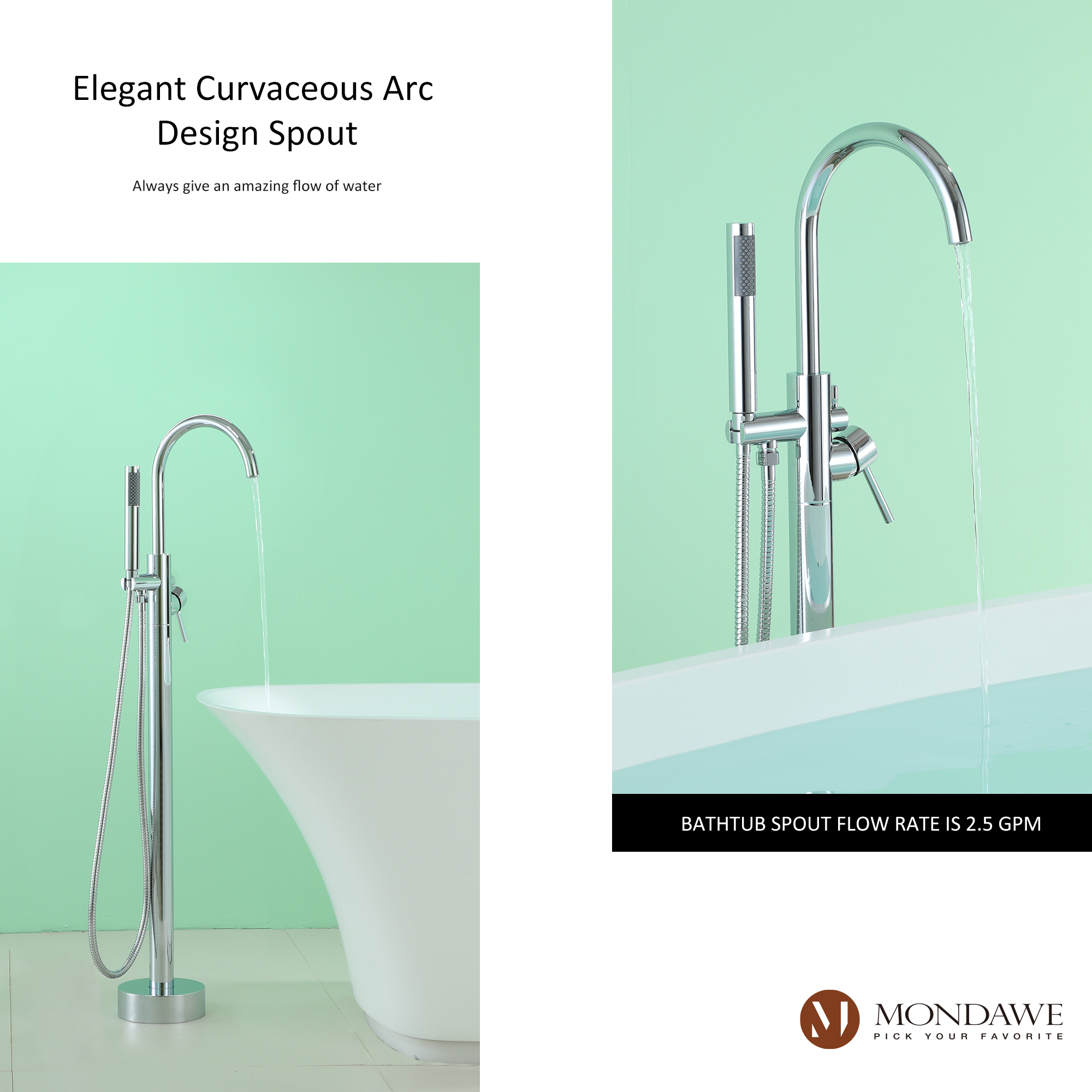 Mondawe Chrome Freestanding Bathtub Faucet-Mondawe