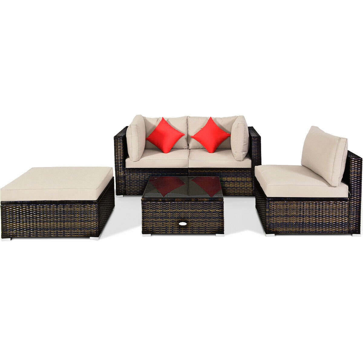 Mondawe 5 Pcs Outdoor Patio Rattan Furniture Set Sectional Conversation-Mondawe