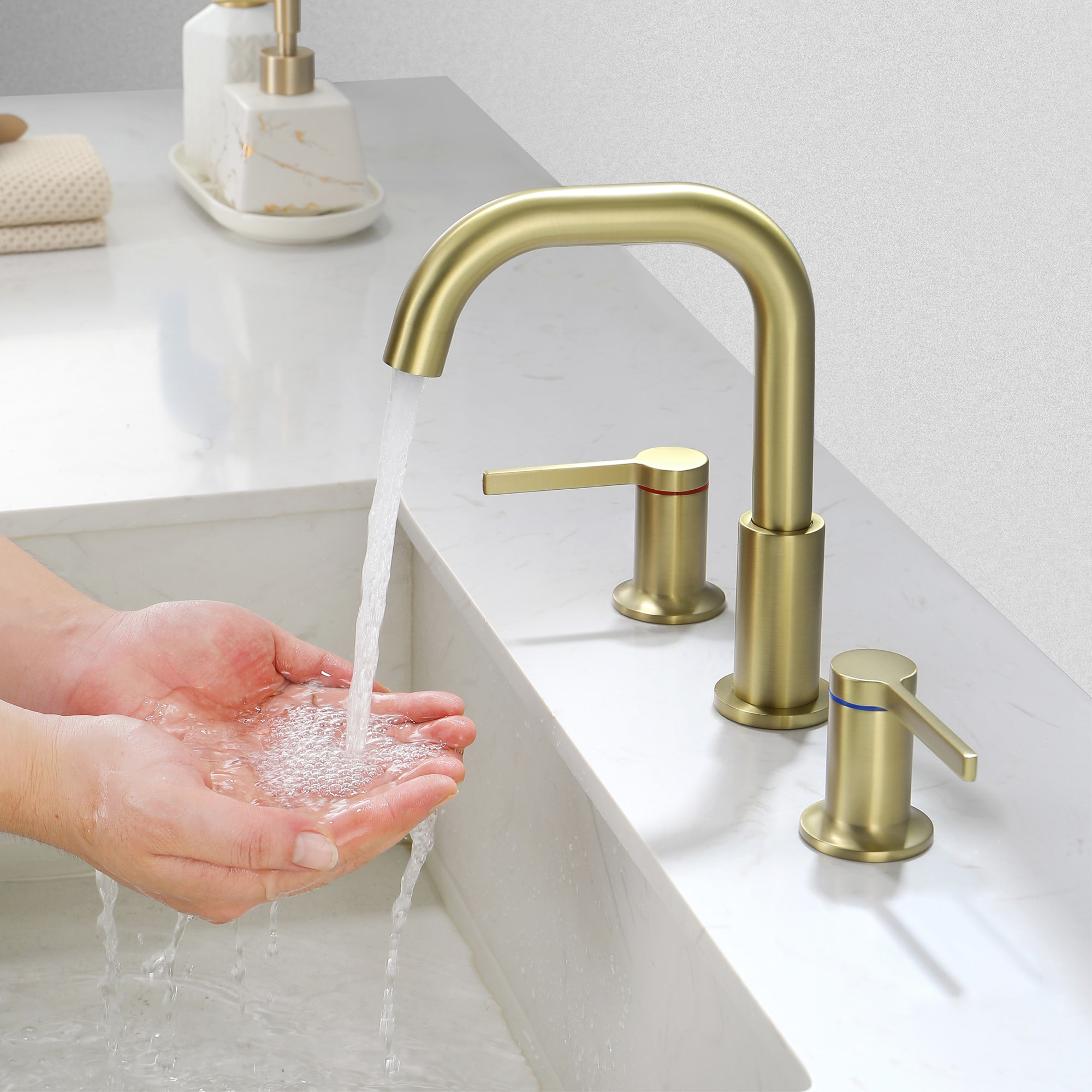 Mondawe Double Handle 8 Inch Brass 3 Hole Widespread Bathroom Sink Faucet-Mondawe