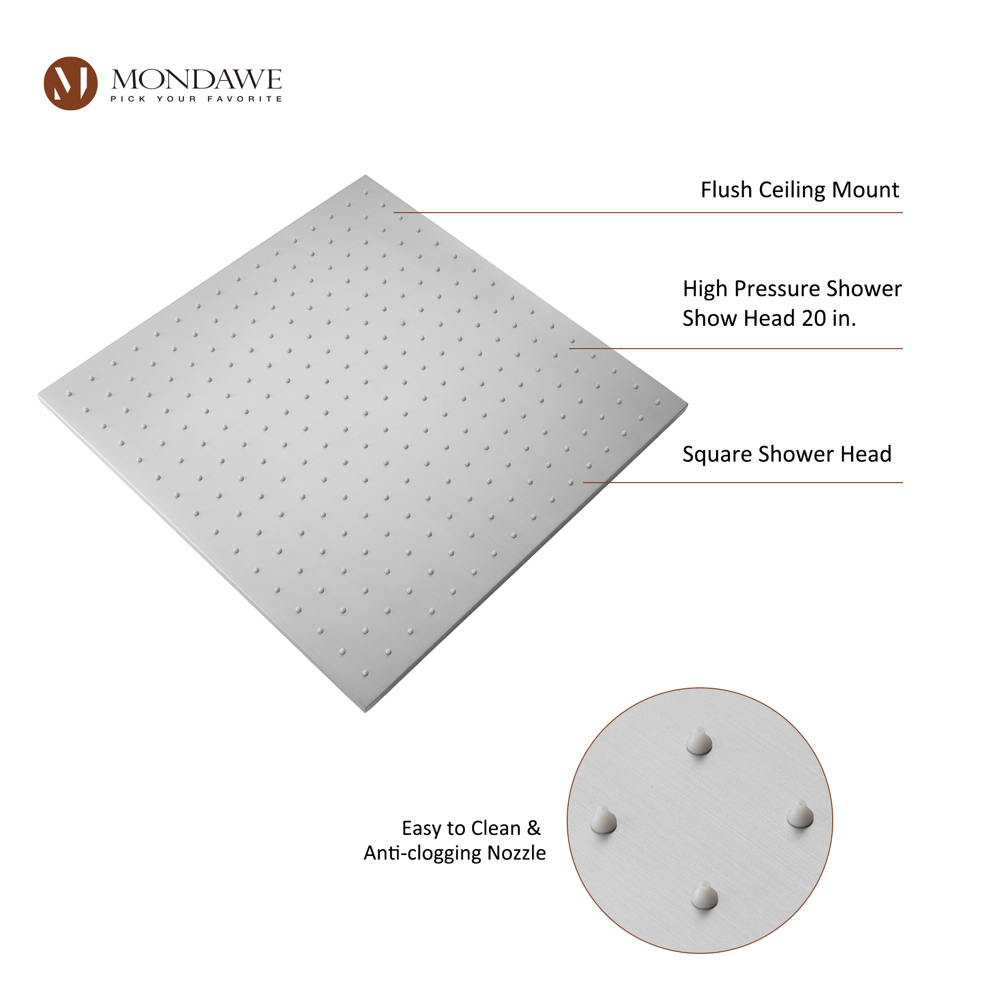 20 Inch Ceiling Mounted Rain Shower Head System Luxury 3-Spray Patterns Thermostatic Shower Faucets Sets Complete with 3-Function Shower Head and Solid Brass Handshower-Mondawe