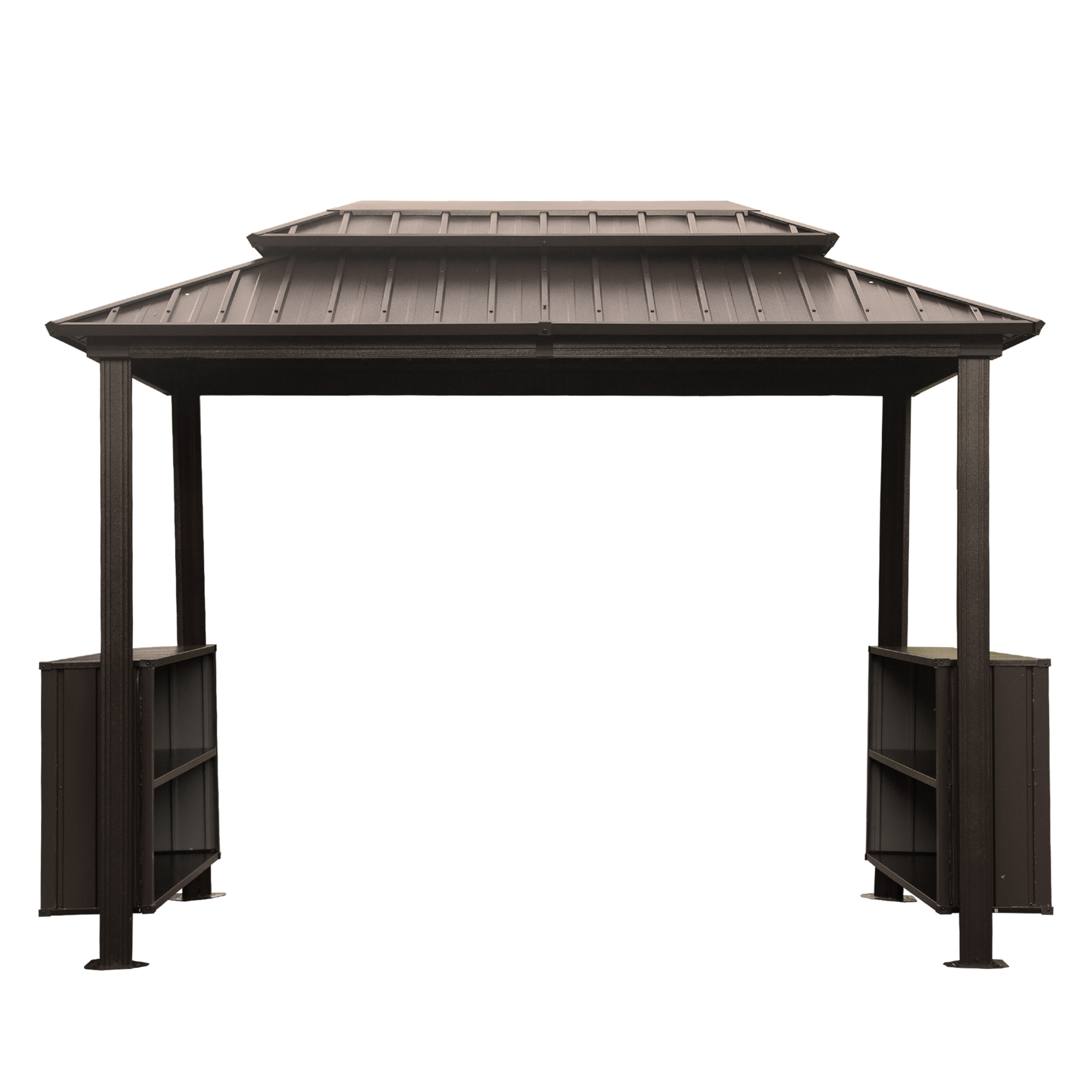 Hardtop Grill Gazebo, Outdoor BBQ Gazebo with 2 Side Shelves and Sloping Galvanized Steel Roof, Metal Permanent Grill Canopy with Ceiling Hooks for Patio, Lawn, Backyard, Deck