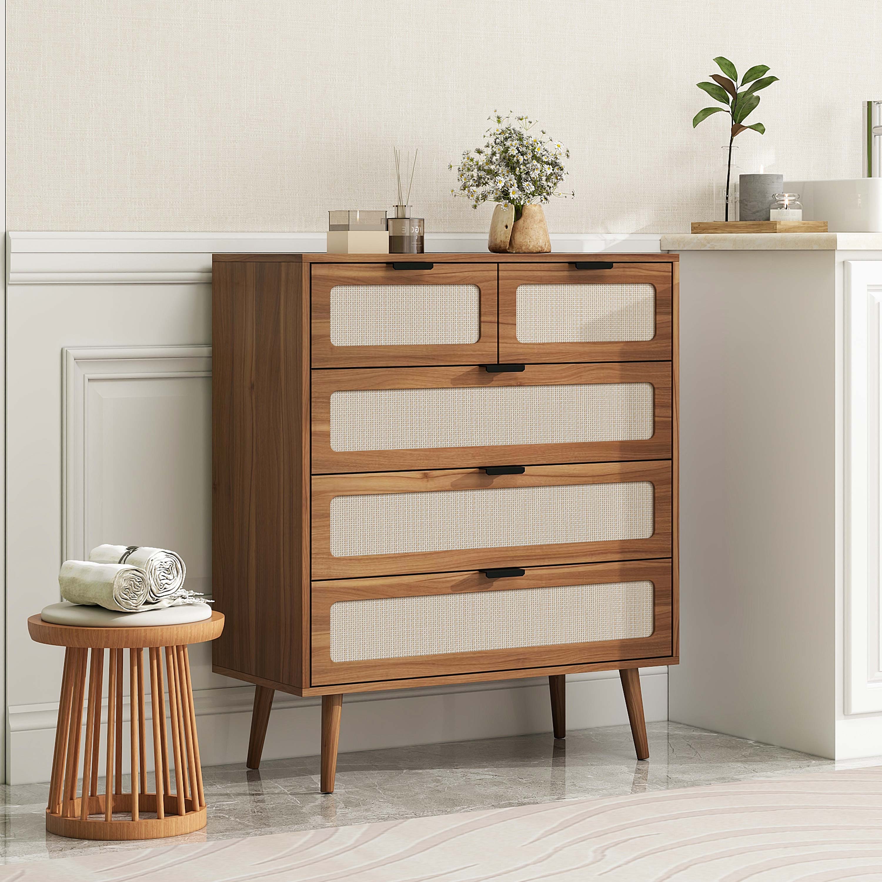 5 Drawer Cabinet, Accent Storage Cabinet, Suitable for Living Room, Bedroom, Dining Room, Study