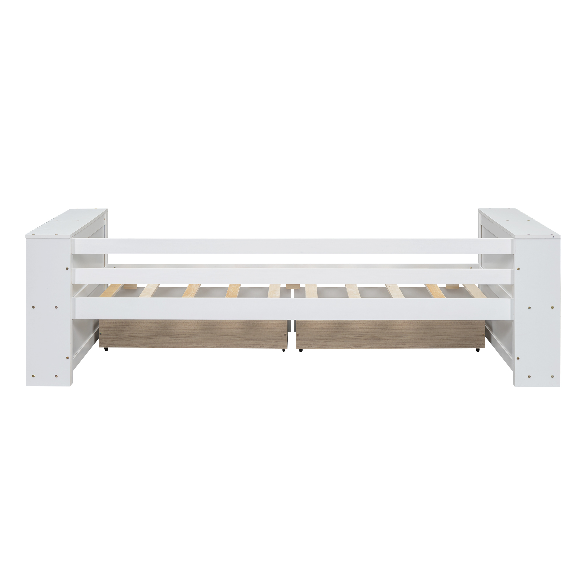 Twin Size Daybed with Shelves and Drawers, Gray/White