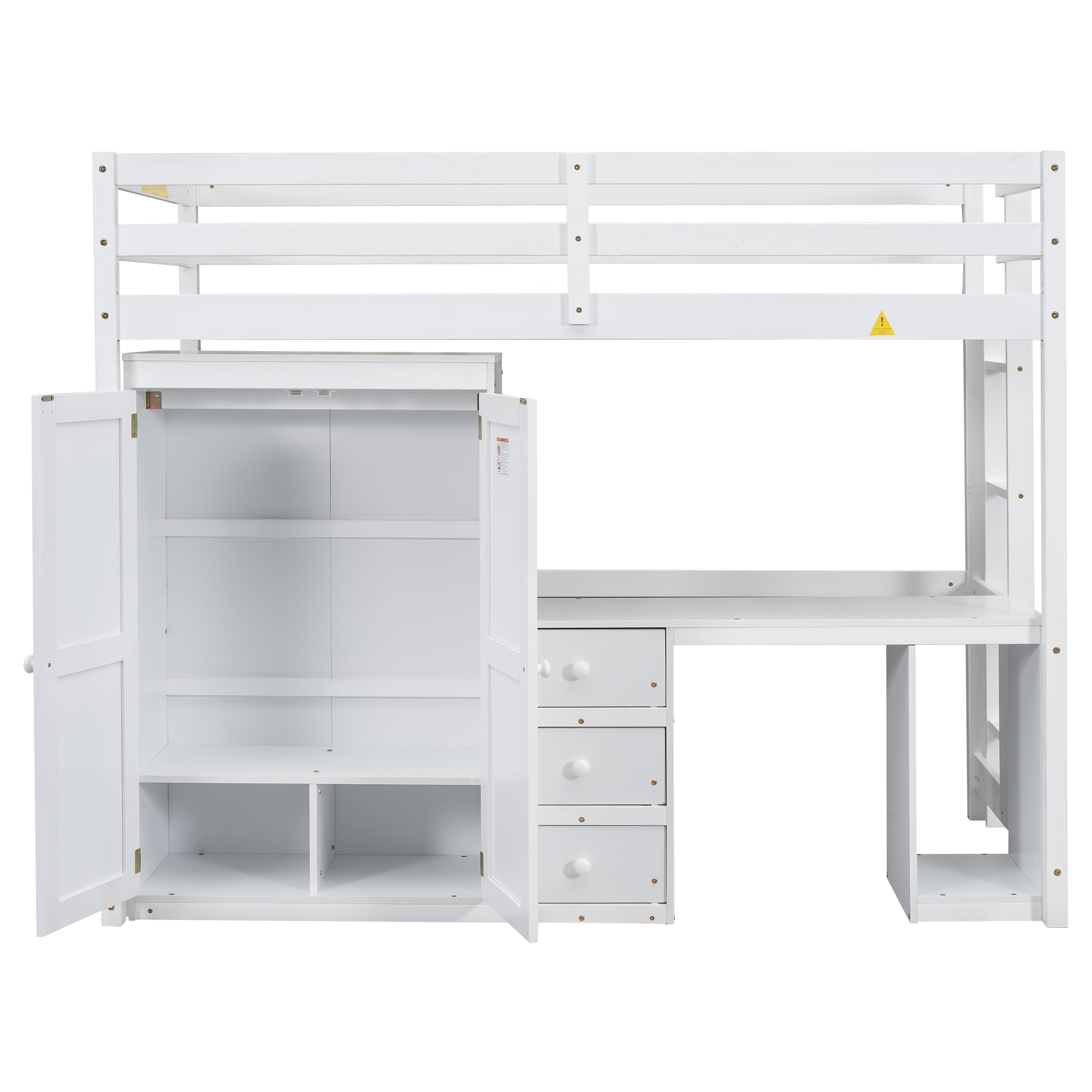 Full/Twin Size Loft Bed with Wardrobe, Desk and Storage Drawers, Gray/White