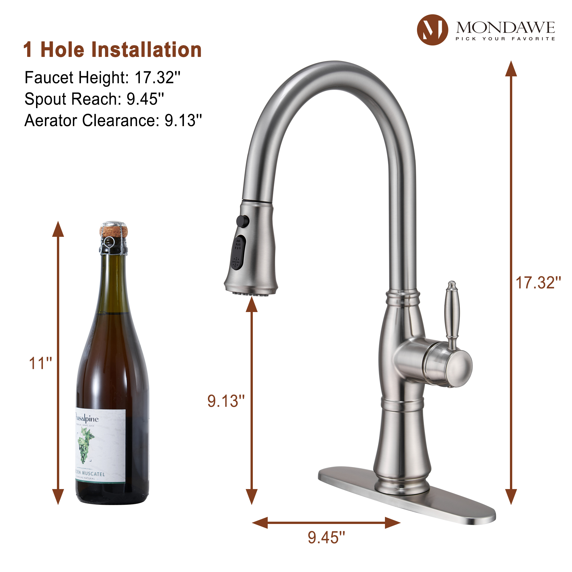 Mondawe Retro Tulip High Arc Pull Down Single Handle Deck Mount Kitchen Faucet-Mondawe