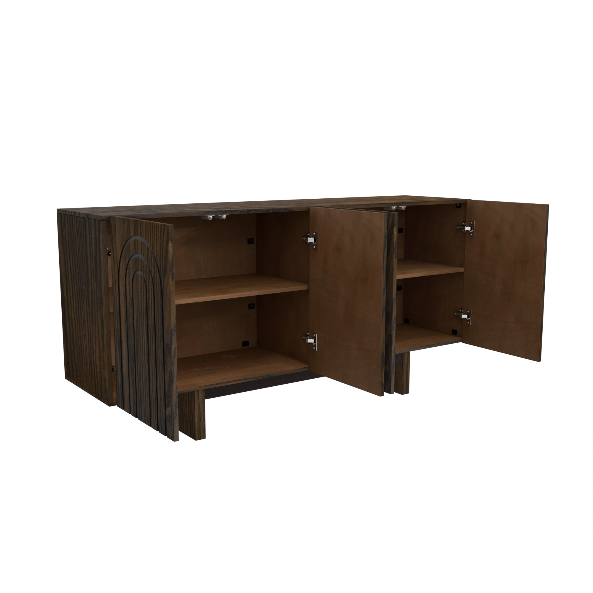 Dark Brown/White 4-Door 62.99 in. Wood Grain Buffet Sideboard with MDF Legs For Living Room, Foyer and Kitchen-Dining Room