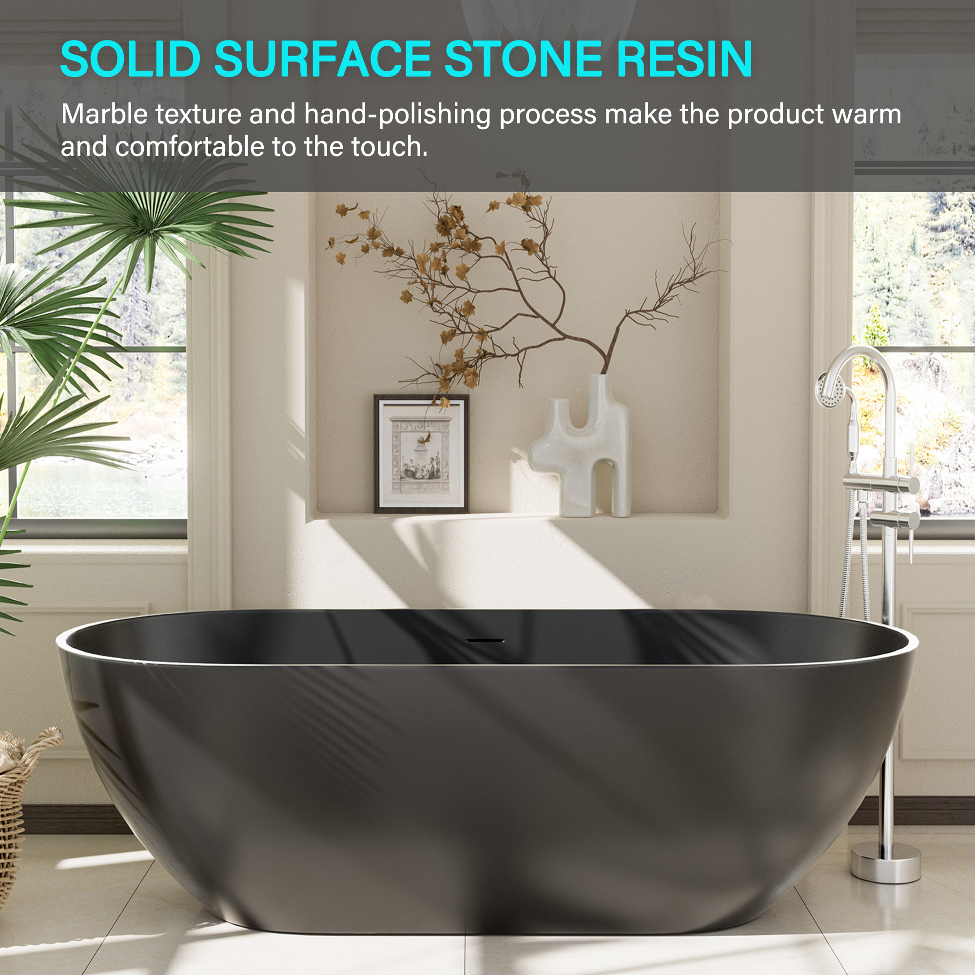 Oval Freestanding Bathtub in Matte Black with Drain