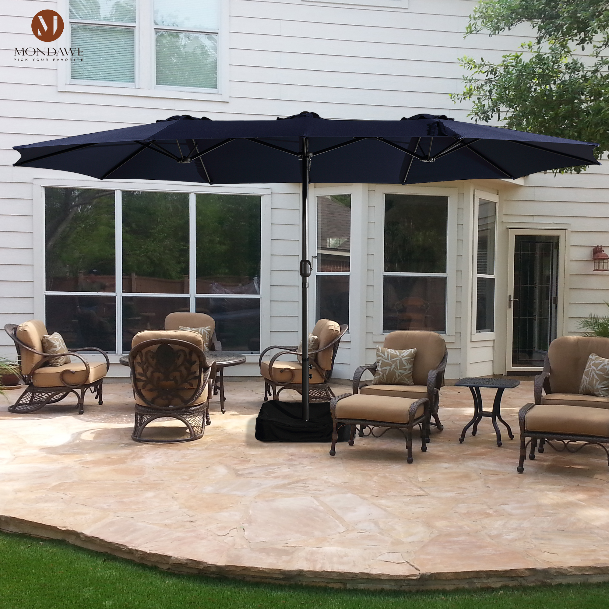 Mondawe 15ft Rectangular Patio Market Umbrella with Base-Mondawe