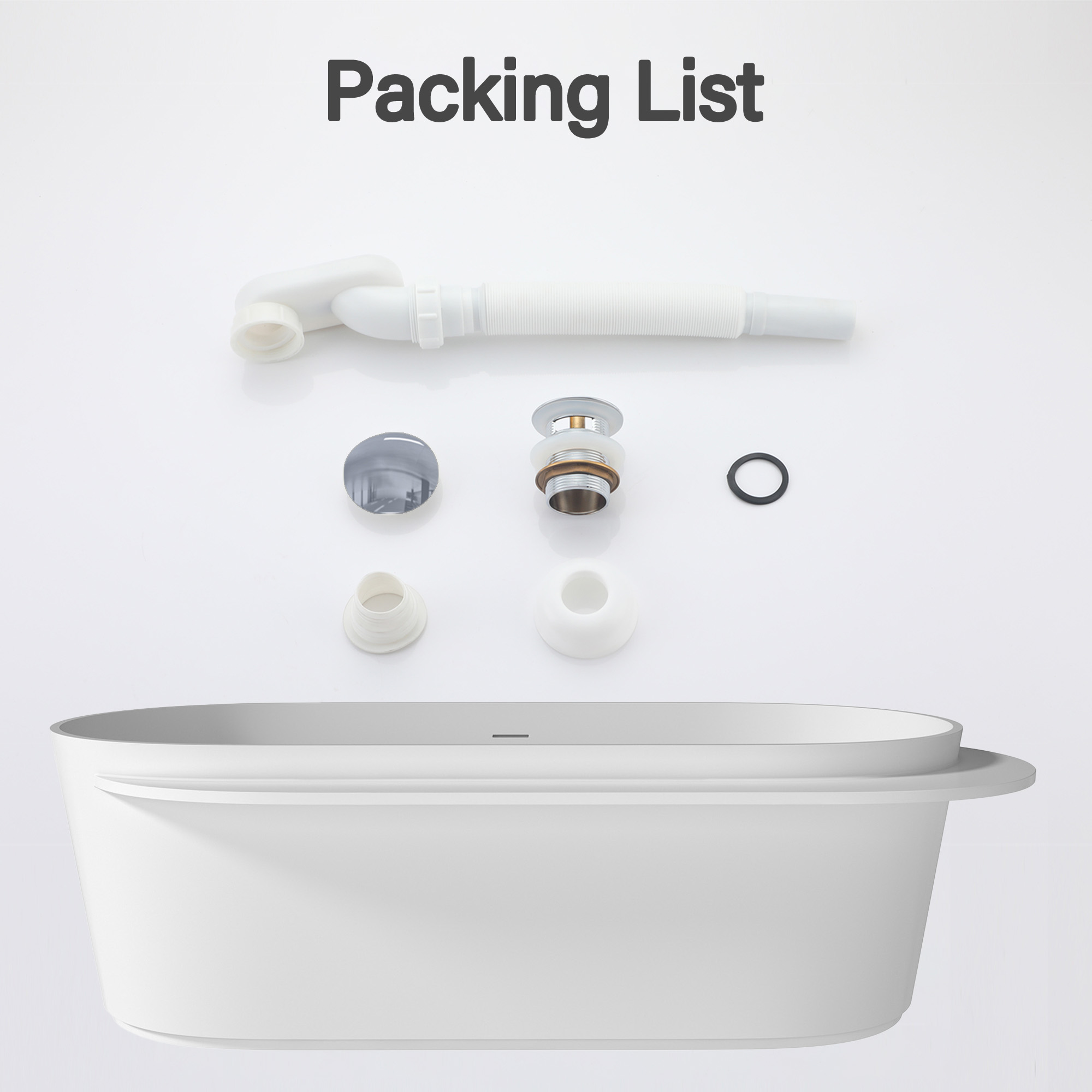 71 in. x 33 in. Solid Surface Stone Resin Freestanding Soaking Bathtub with Center Drain, Drainer, Hose in Matte White