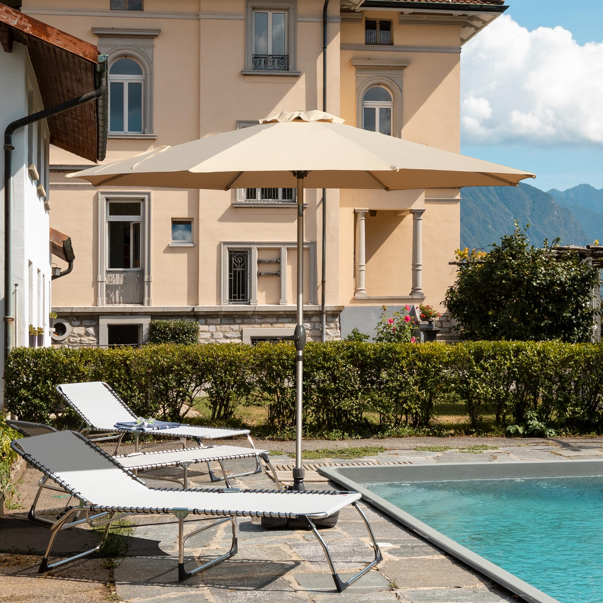 9FT Patio Umbrella, Outdoor Table Umbrella with Push Button Tilt and Crank, UV Protection Waterproof Market Sun Umbrella with 8 Sturdy Ribs for Garden, Deck, Backyard, Pool (Navy Blue/Brick red/Beige/Gray)