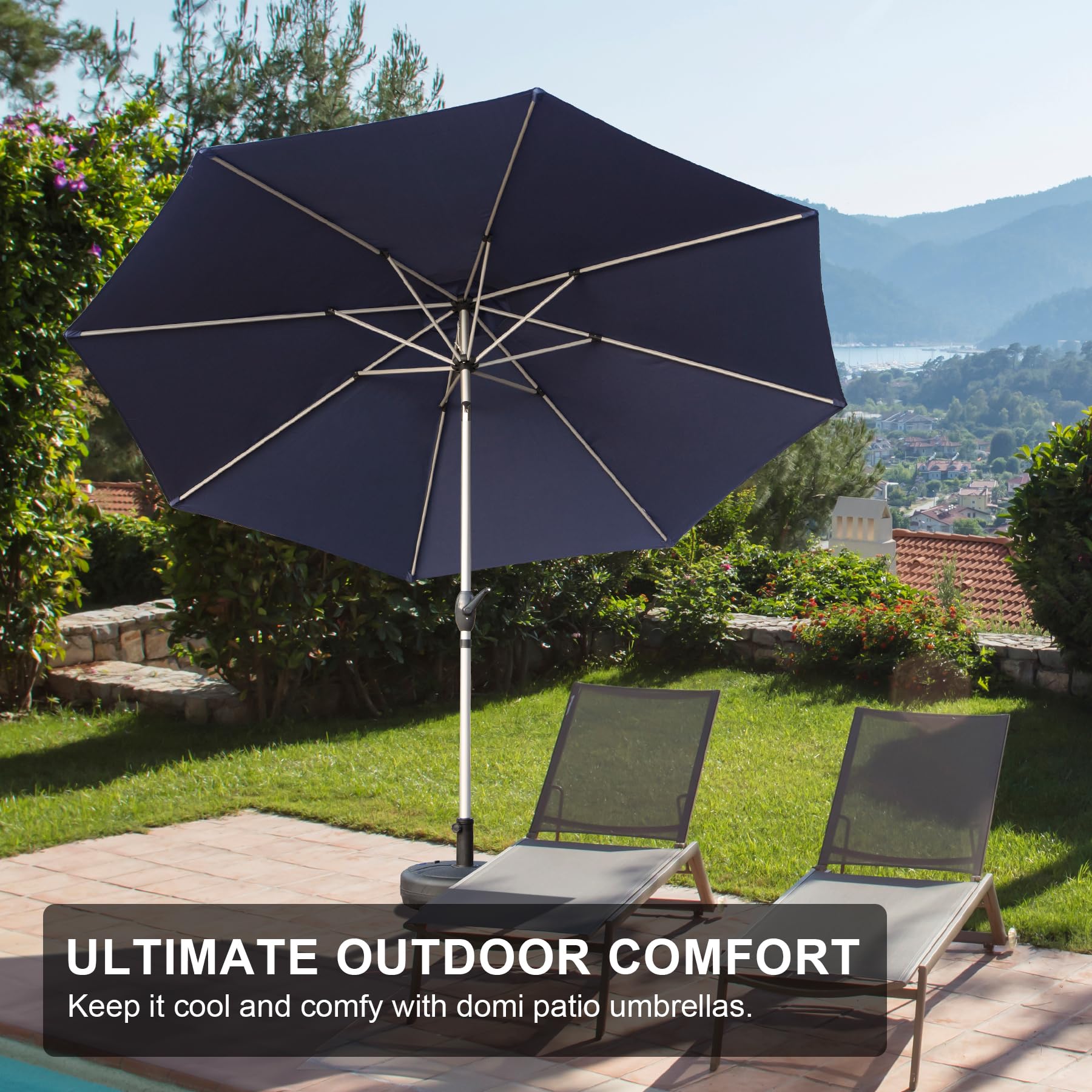 9FT Patio Umbrella, Outdoor Table Umbrella with Push Button Tilt and Crank, UV Protection Waterproof Market Sun Umbrella with 8 Sturdy Ribs for Garden, Deck, Backyard, Pool (Navy Blue/Brick red/Beige/Gray)